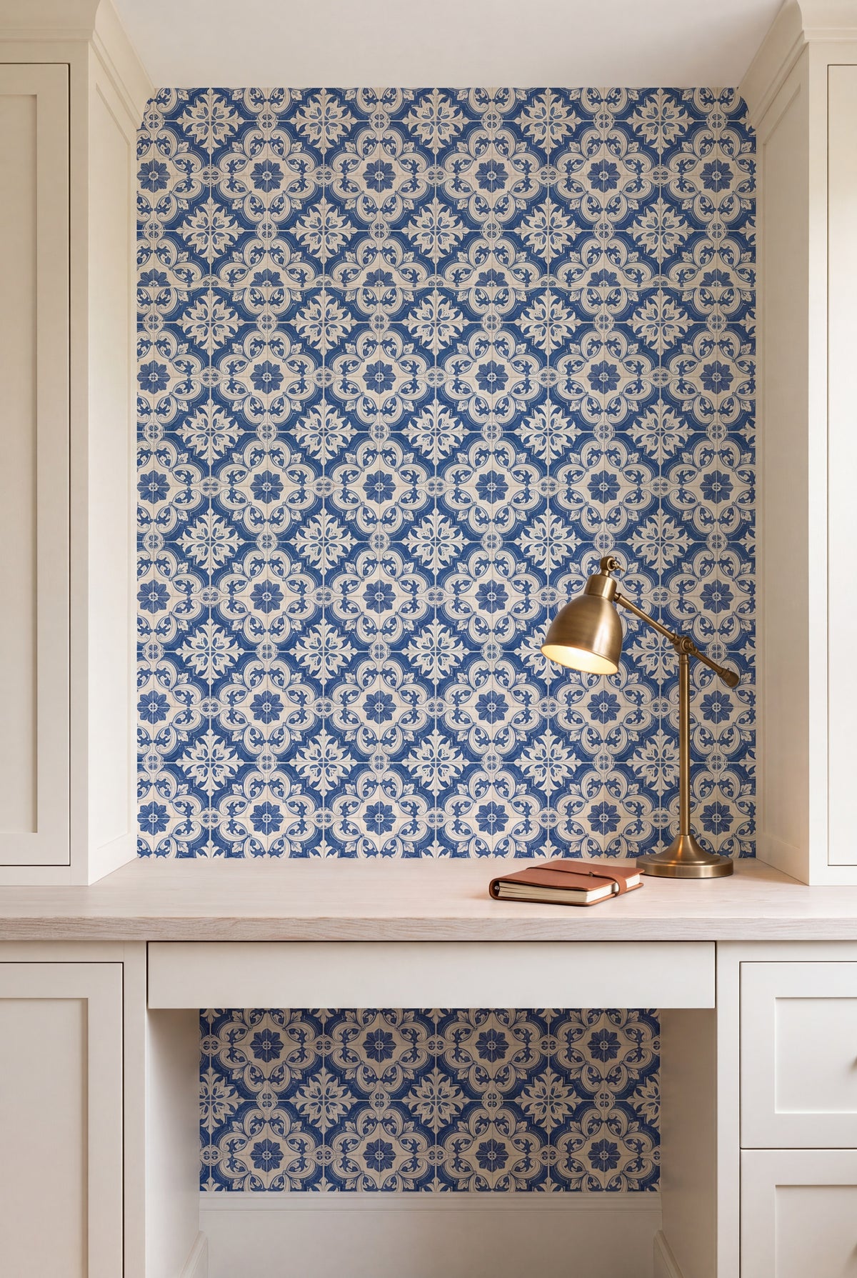 Porto Blue wallpaper shown in a home office