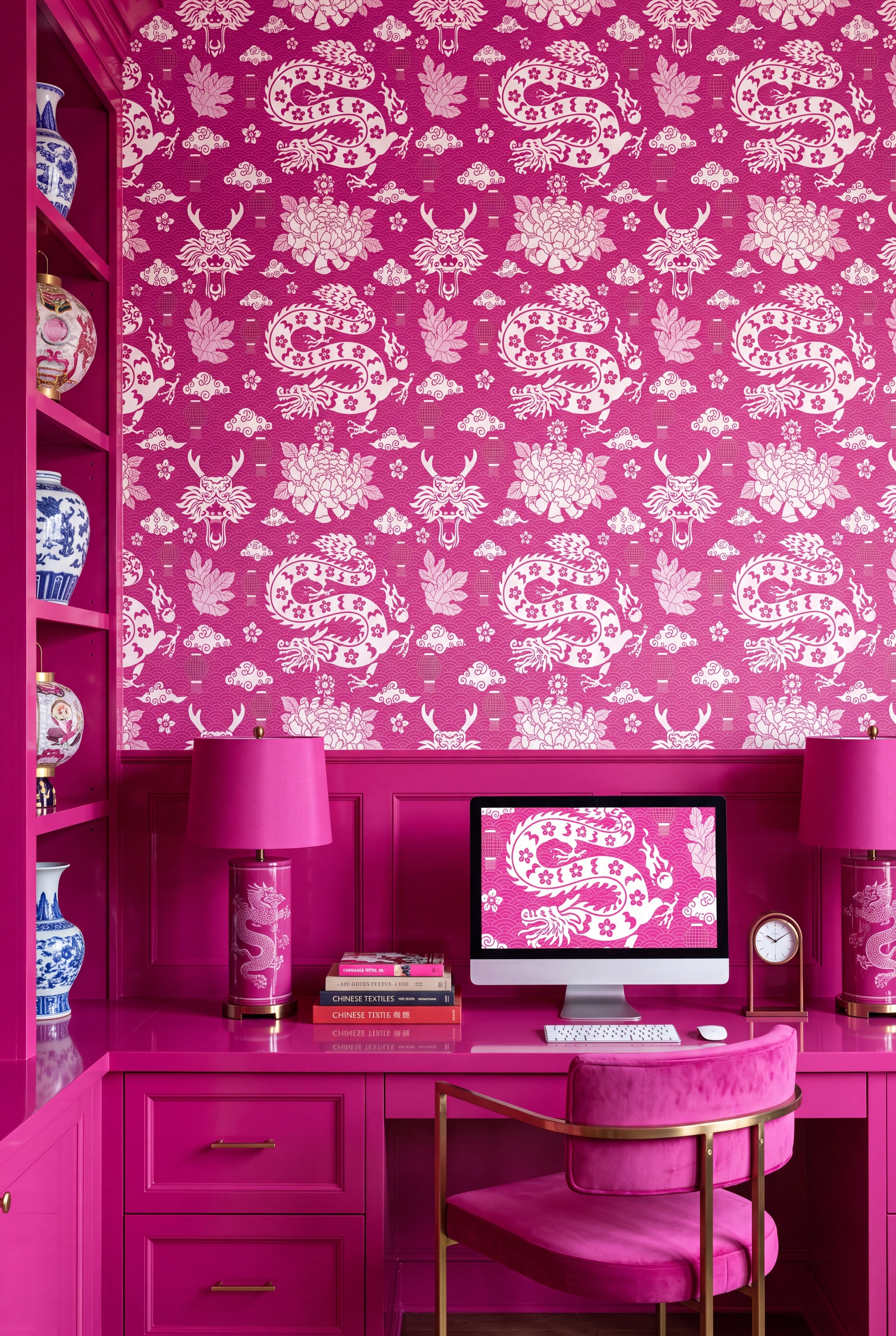 Dragonfruit wallpaper shown in a home office