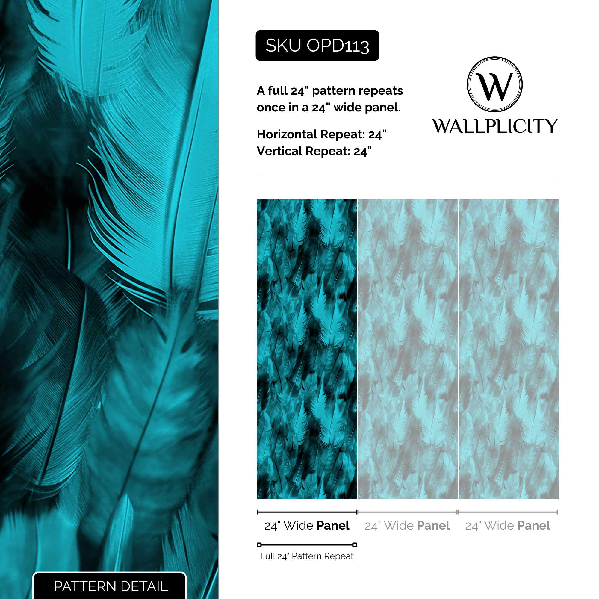 Lagoon Plume wallpaper pattern detail and repeat size