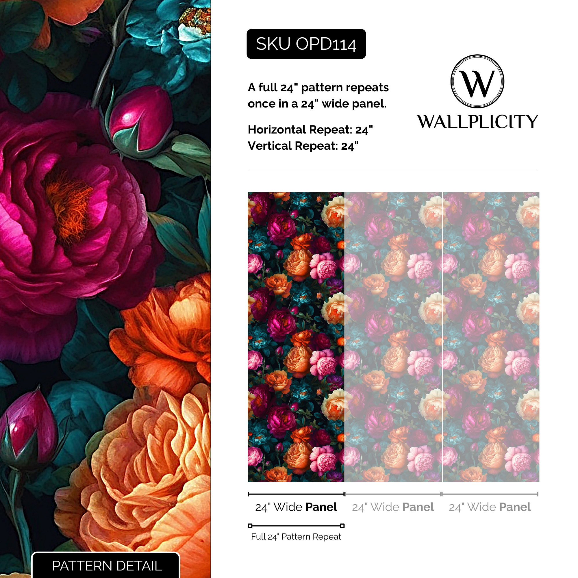Gemstone Garden wallpaper pattern detail and repeat size