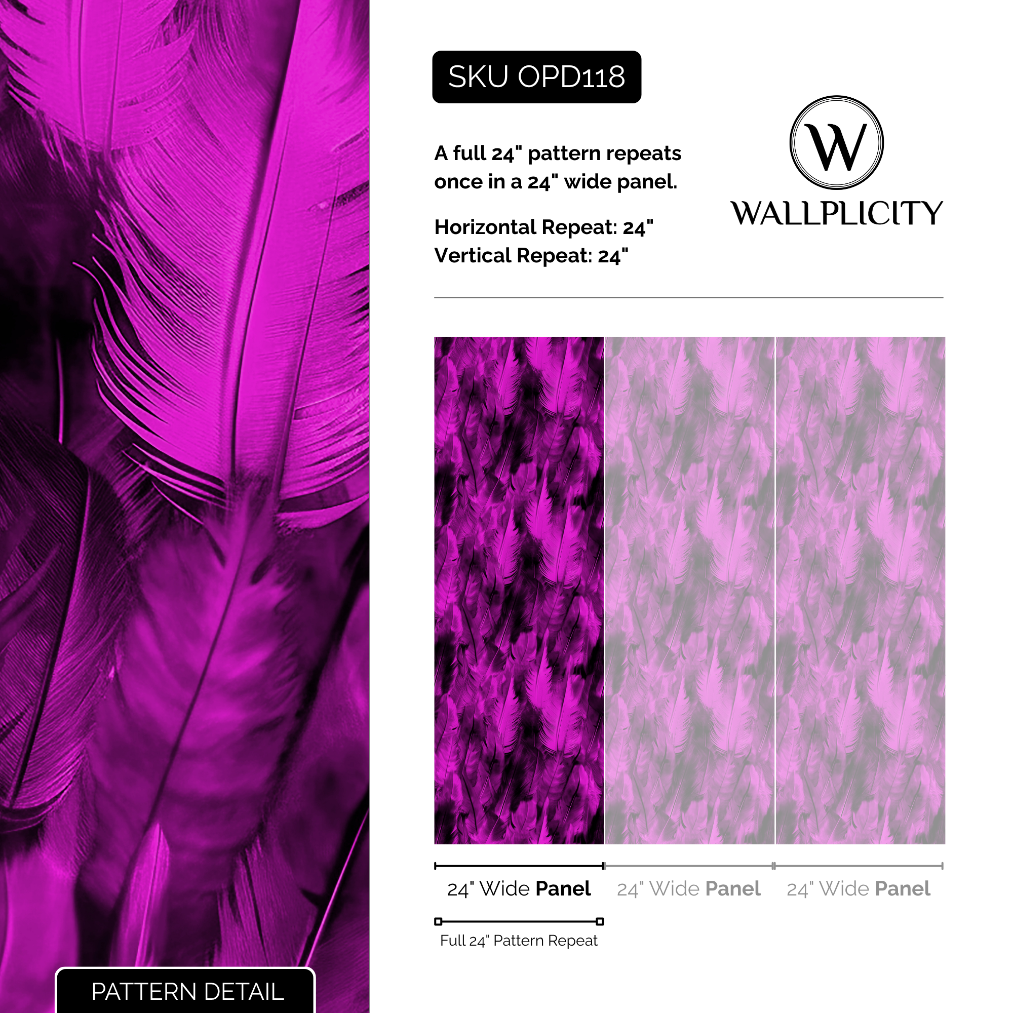 Fuchsia Flight wallpaper pattern detail and repeat size