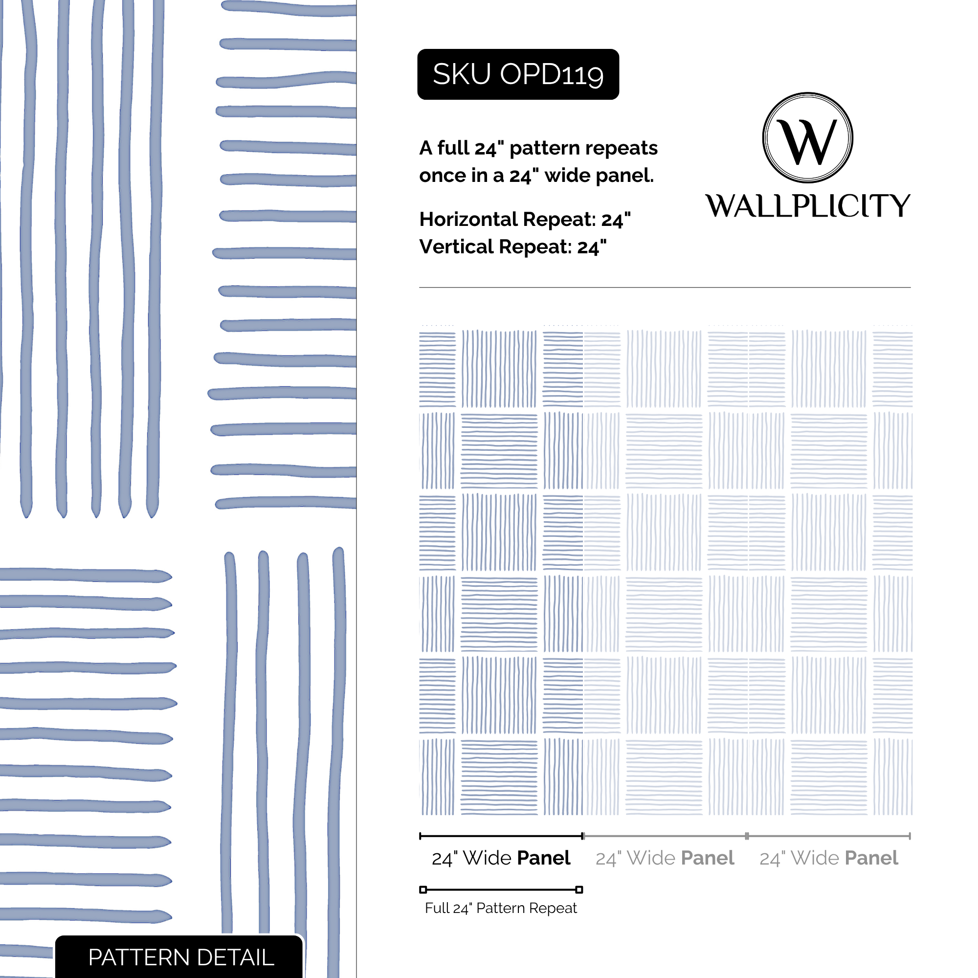 Boardwalk Stripe wallpaper pattern detail and repeat size