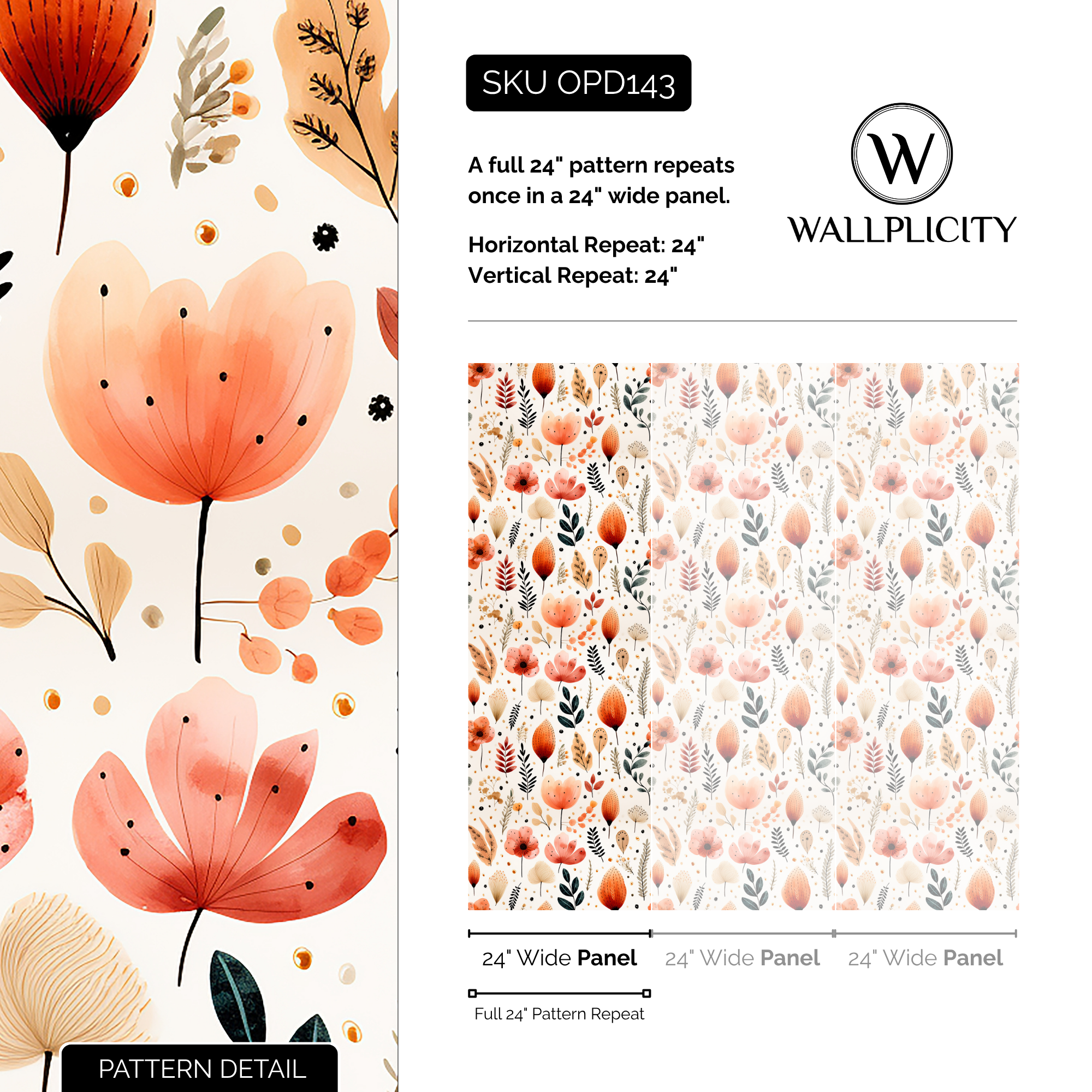 Clay Meadow wallpaper pattern detail and repeat size