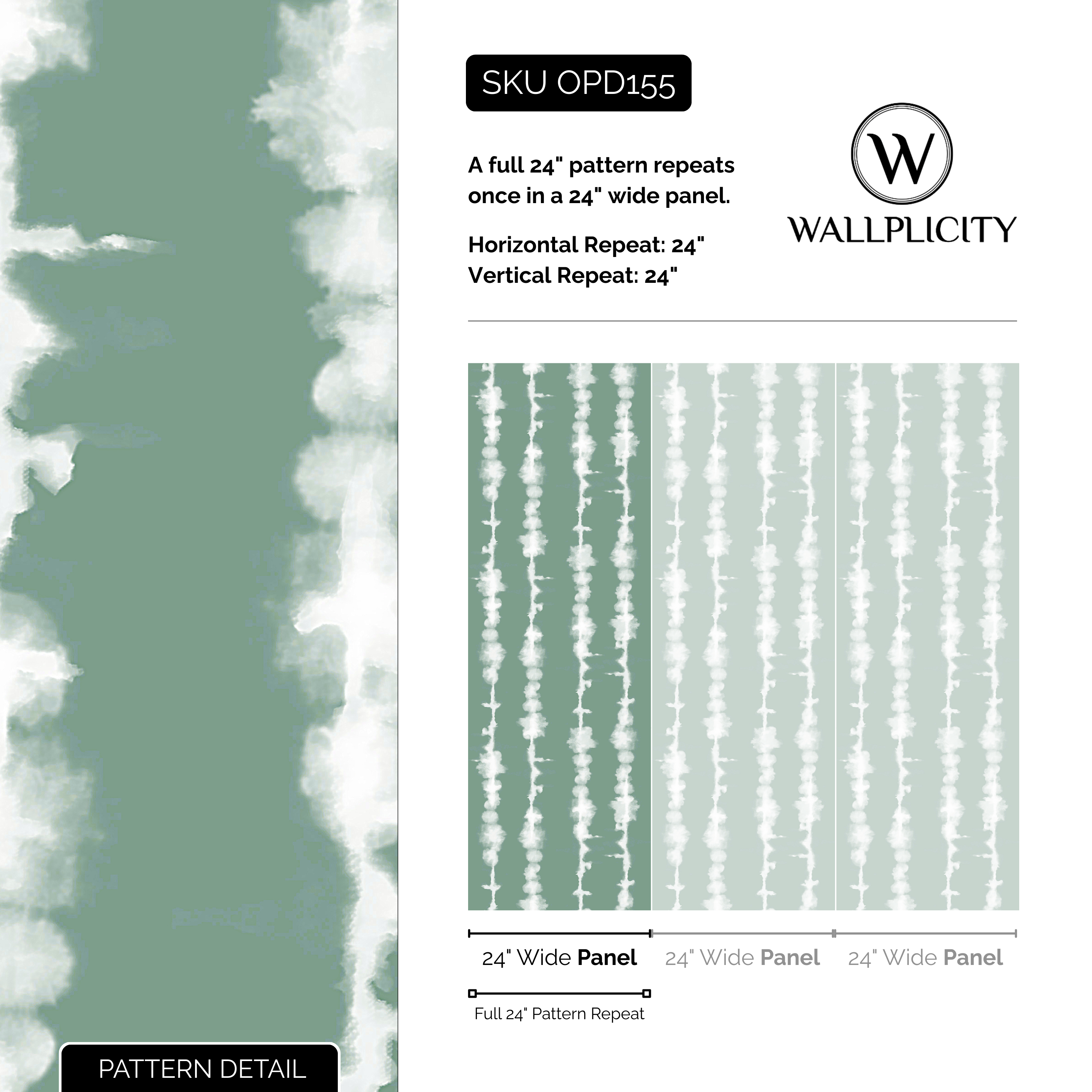 Sage Stripe wallpaper pattern detail and repeat size