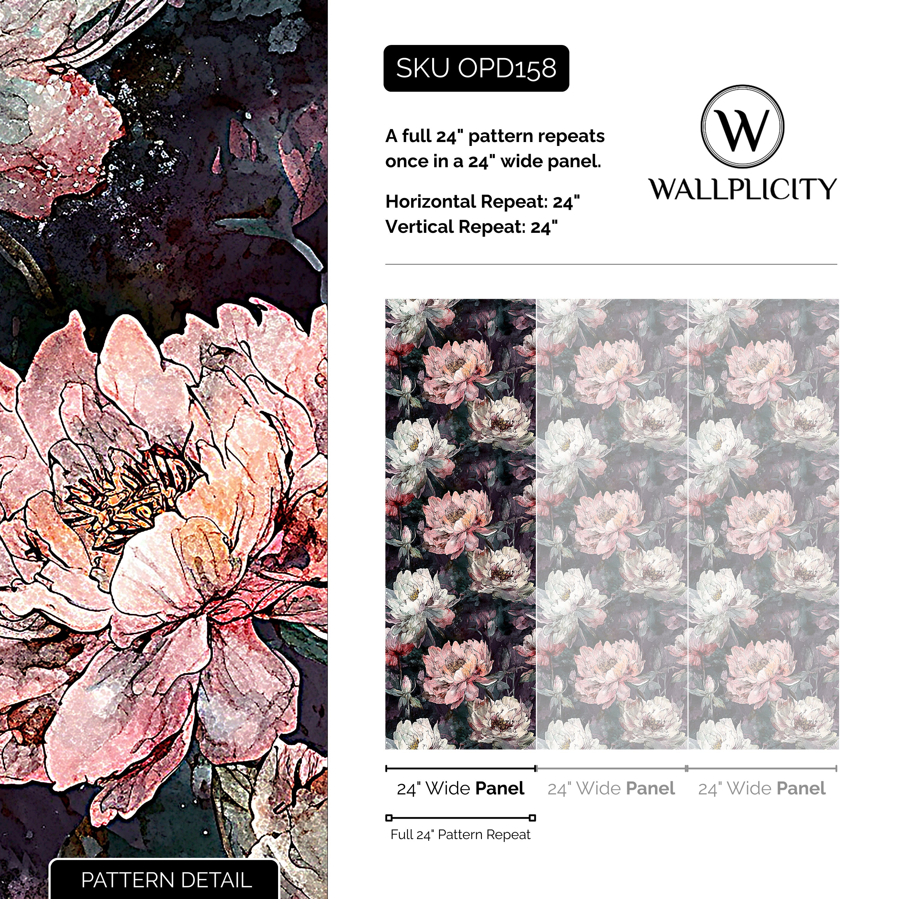 Belladonna wallpaper pattern detail and repeat size