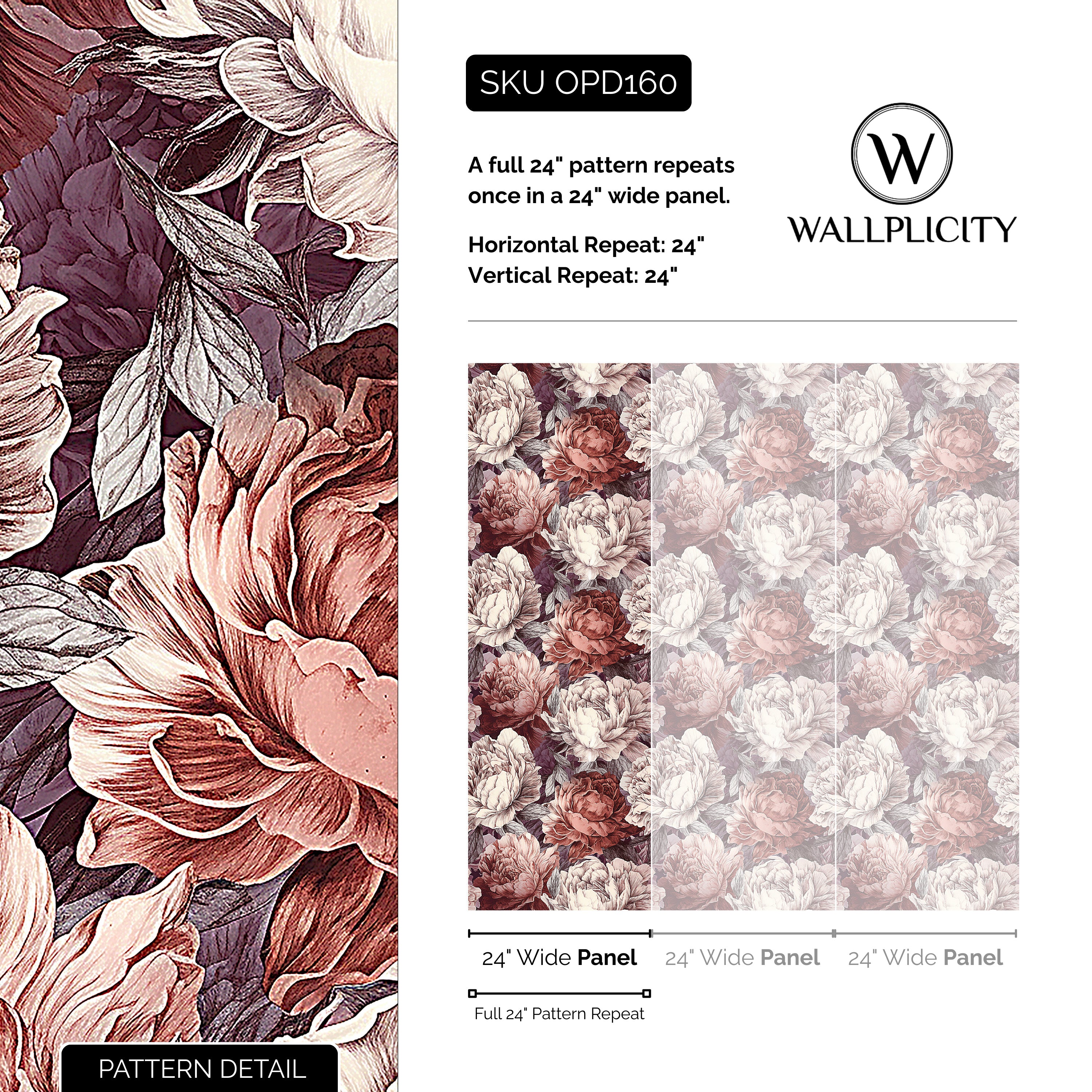 Phantom Peony wallpaper pattern detail and repeat size
