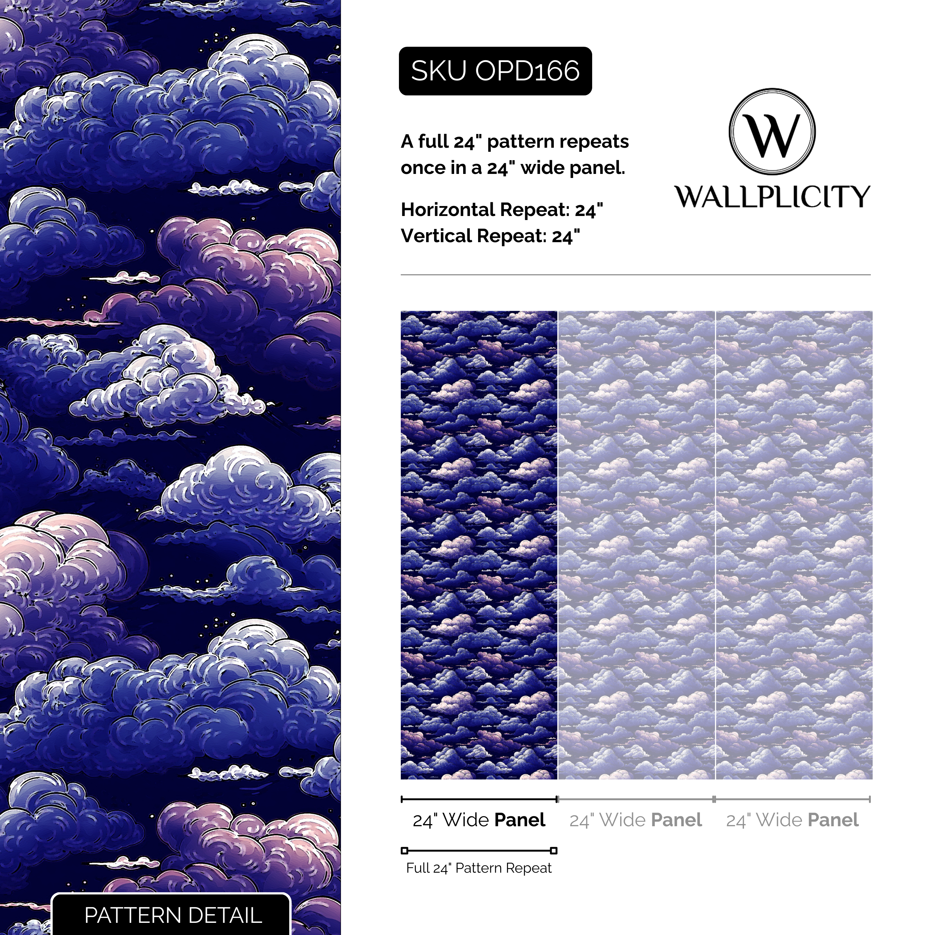 Night Nimbus wallpaper pattern detail and repeat size
