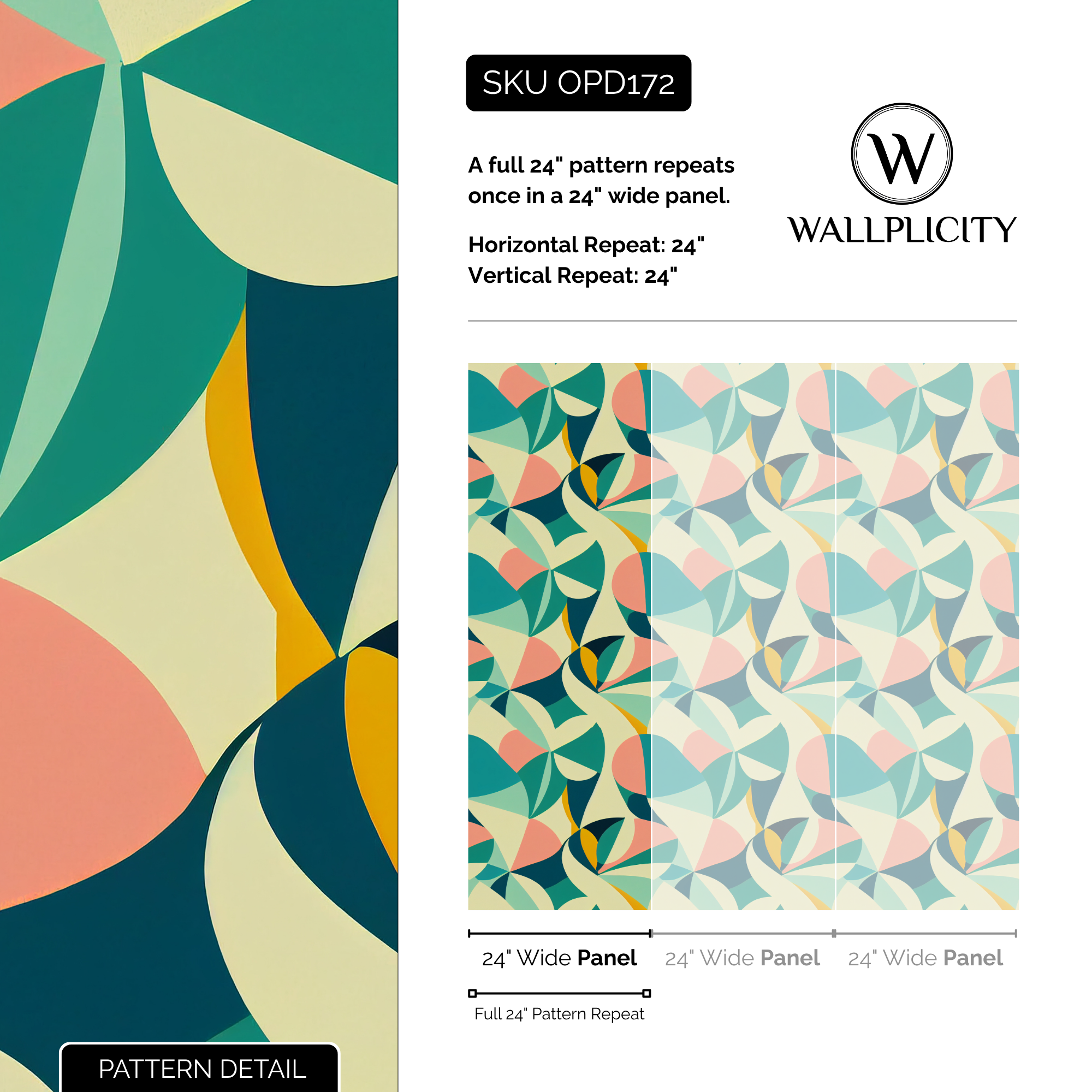 Mod Coral wallpaper pattern detail and repeat size