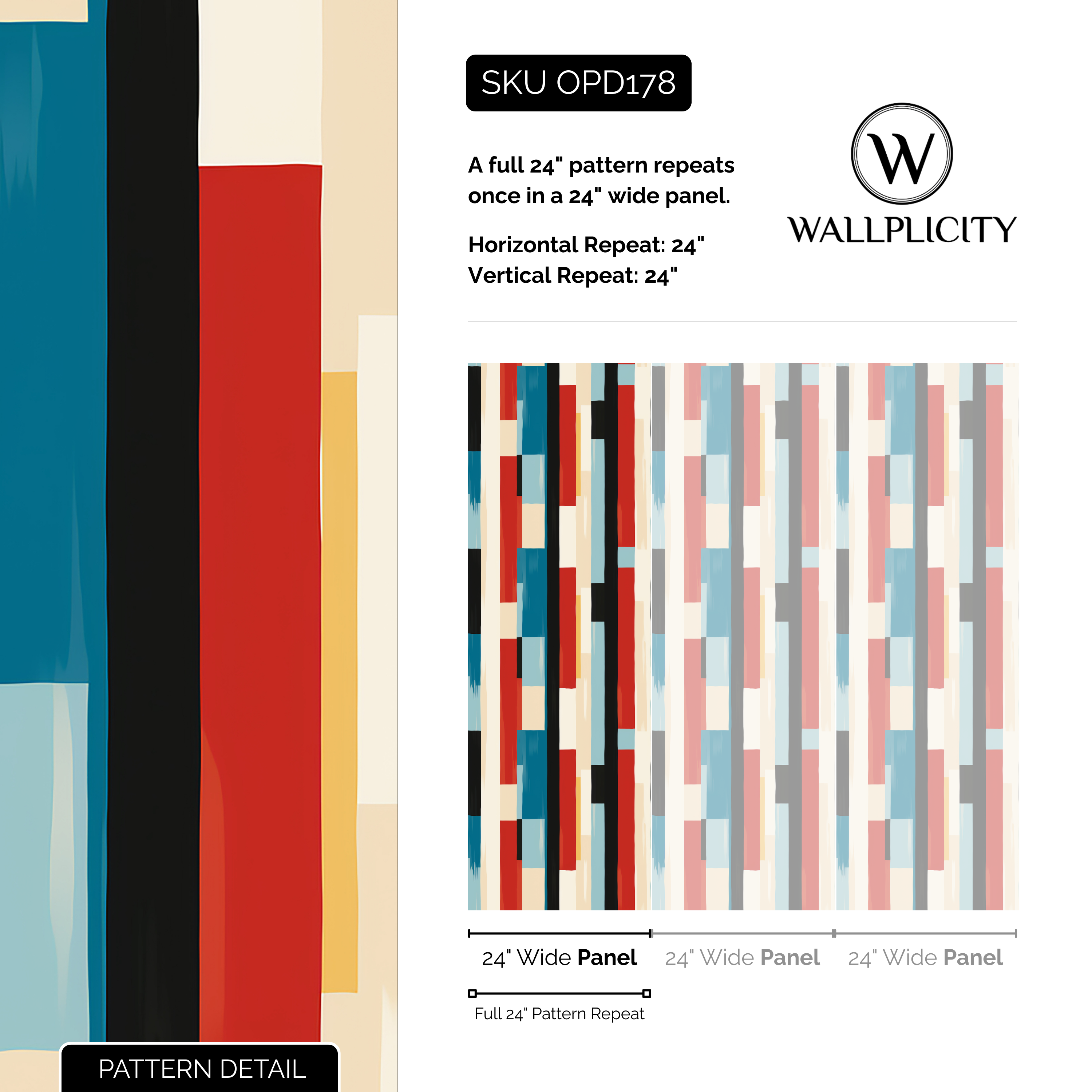 Mod Stripe wallpaper pattern detail and repeat size