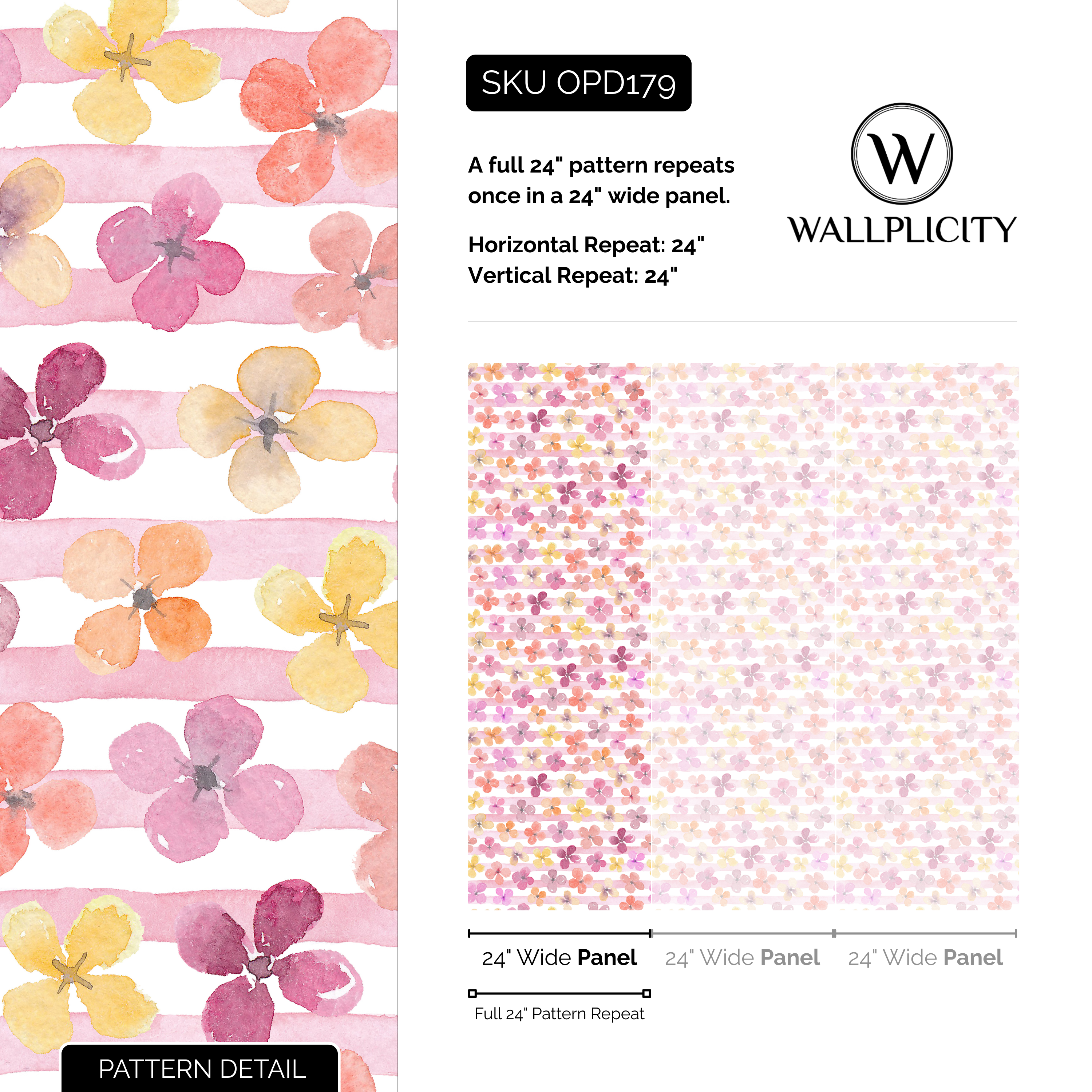 Garden Stripe wallpaper pattern detail and repeat size