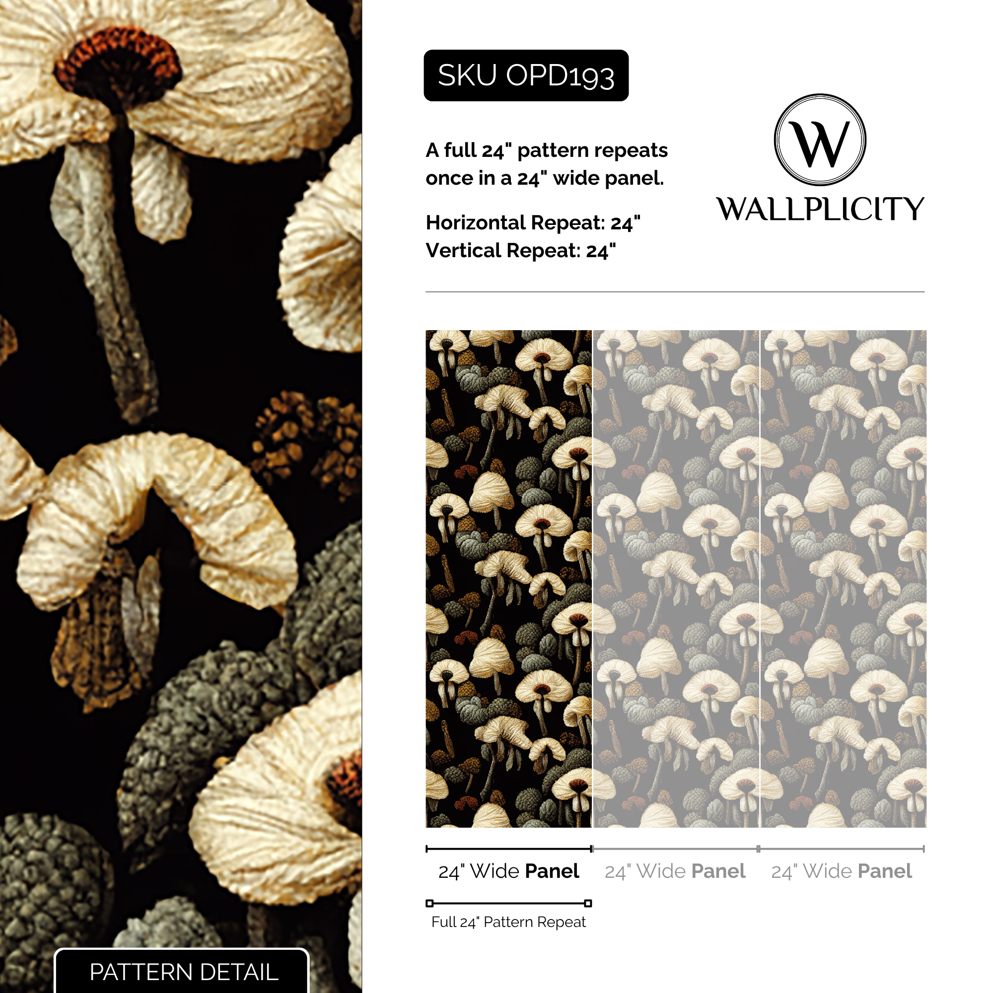 Woodland Cottage wallpaper pattern detail and repeat size