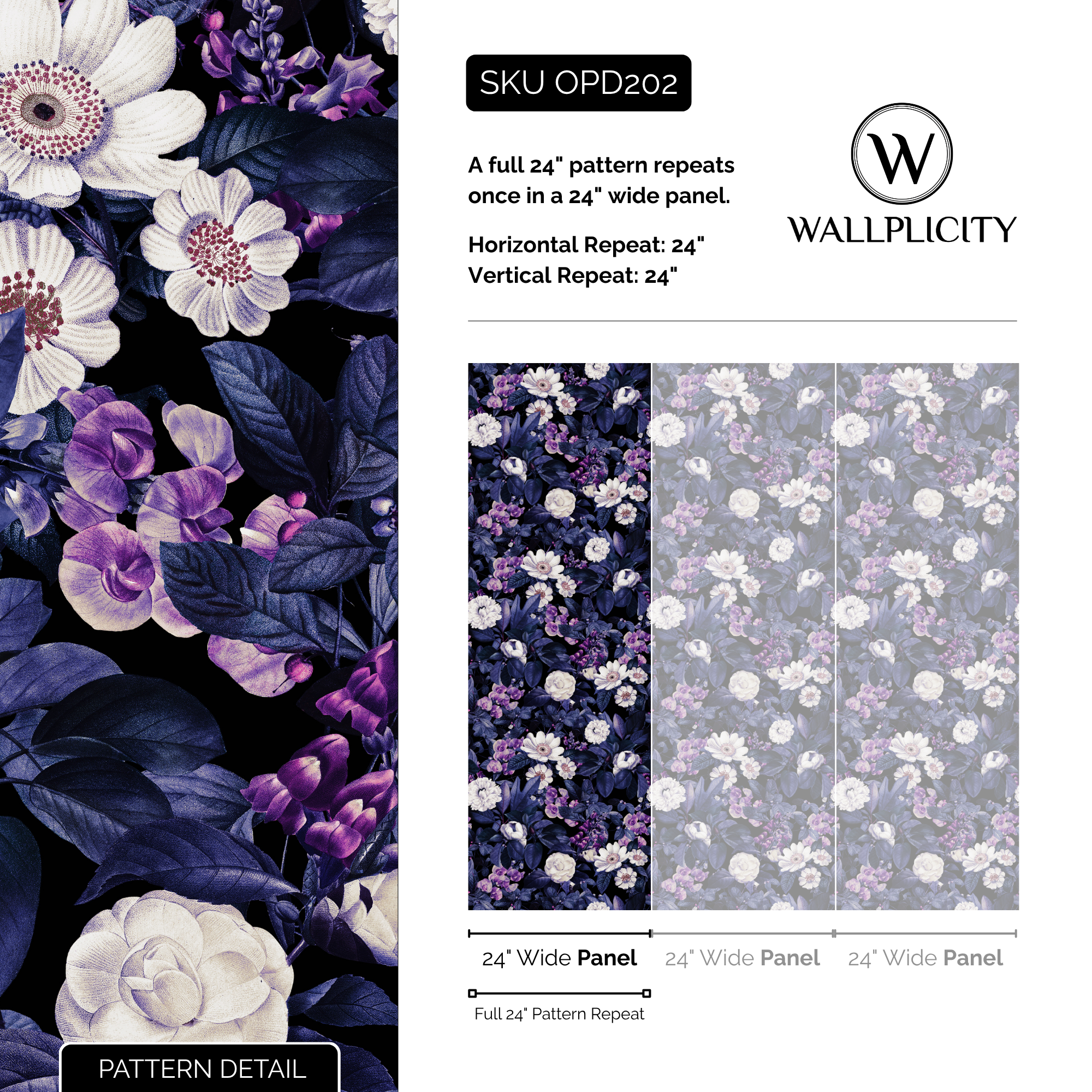 Violet Hour wallpaper pattern detail and repeat size