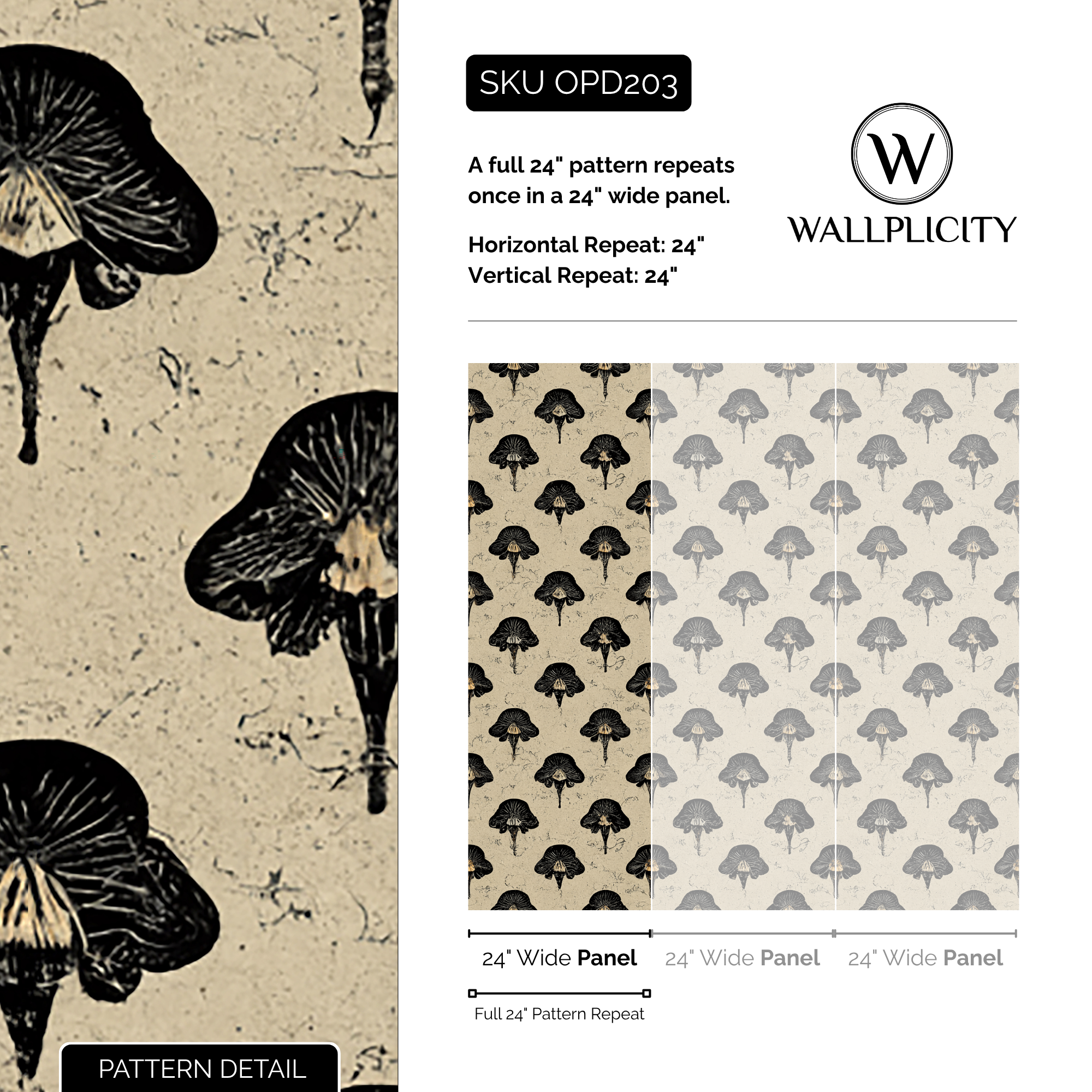 Black Truffle wallpaper pattern detail and repeat size