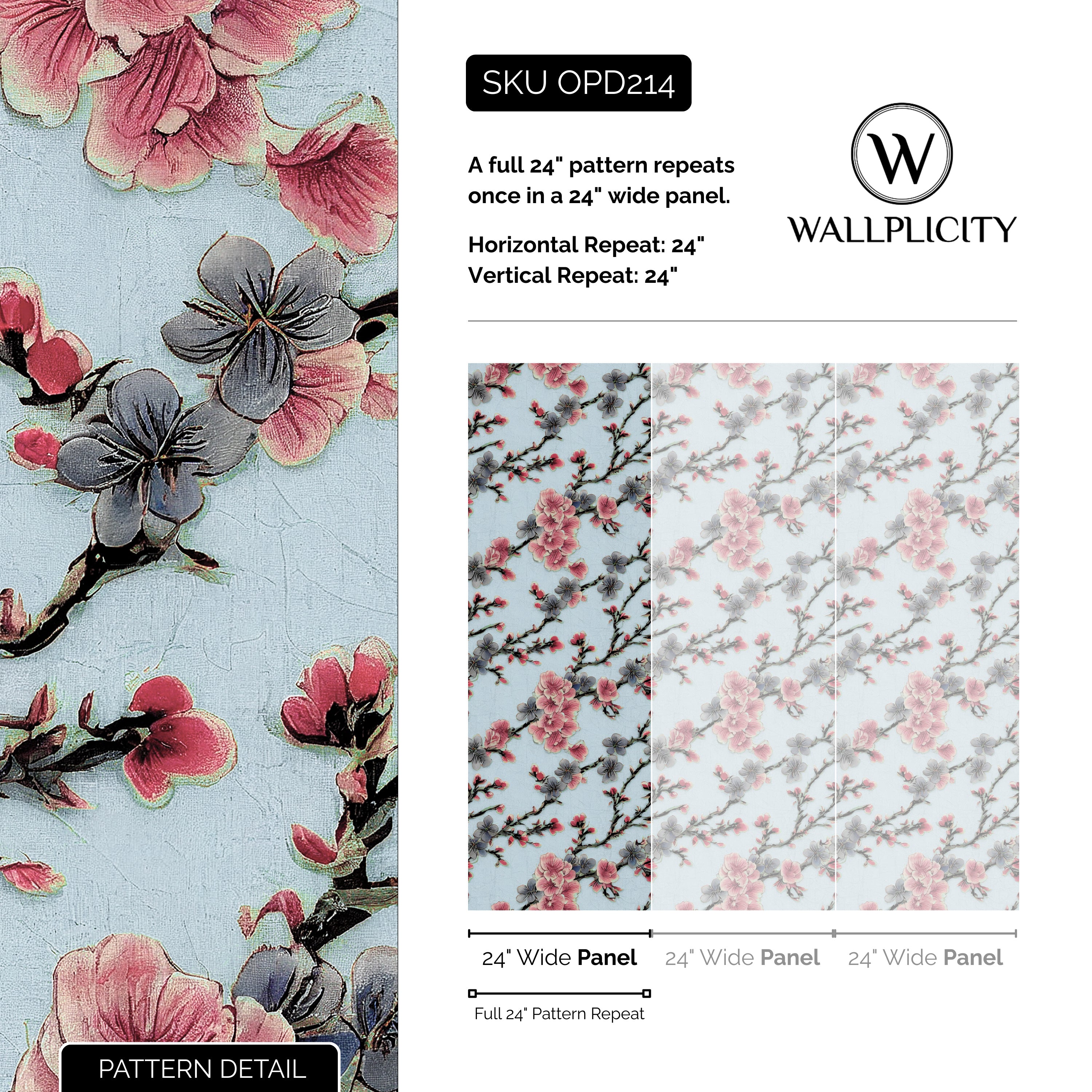 Indigo Blossom wallpaper pattern detail and repeat size