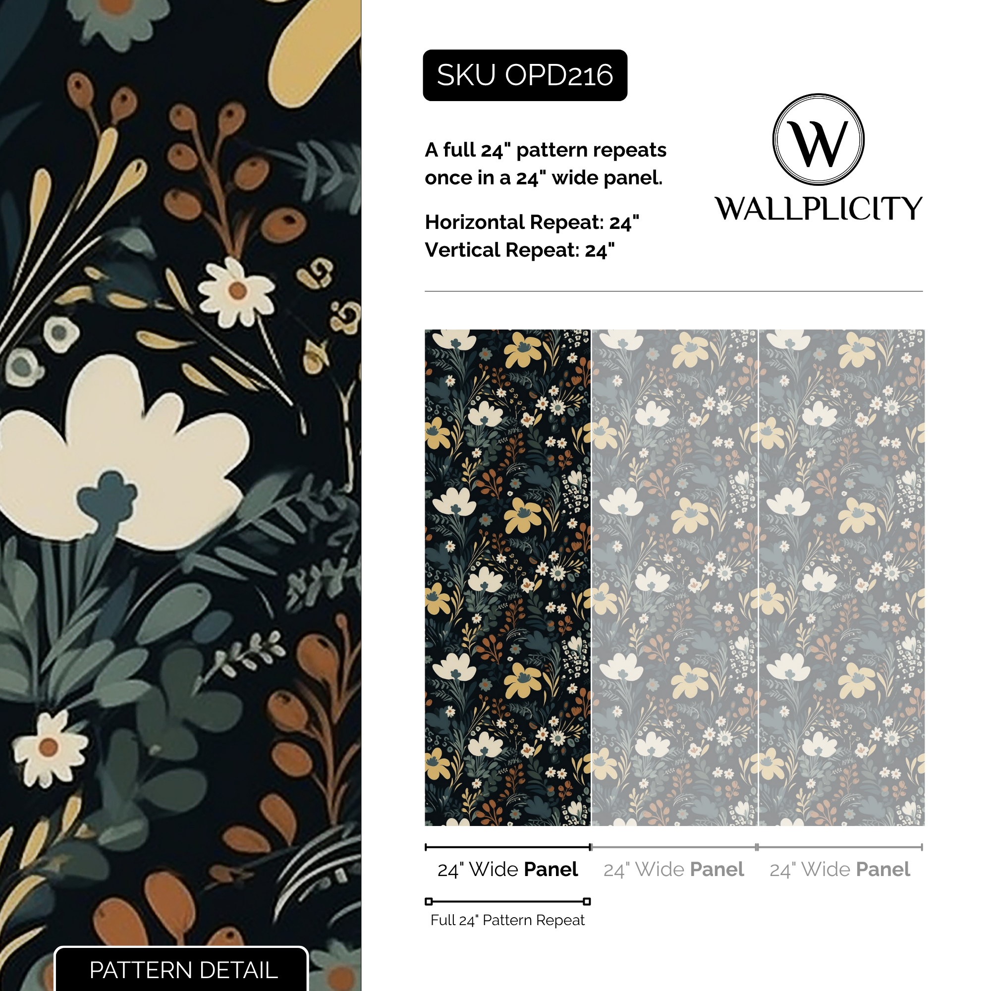 Boho Nocturne wallpaper pattern detail and repeat size