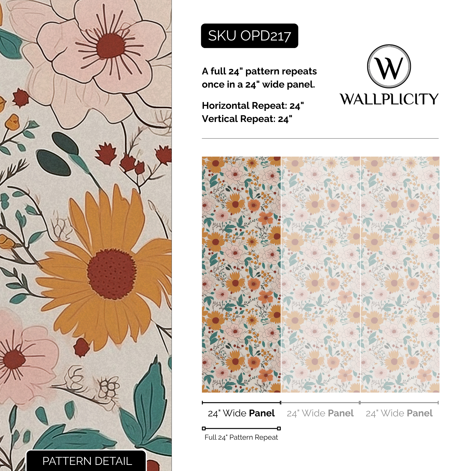 Sunny Side wallpaper pattern detail and repeat size