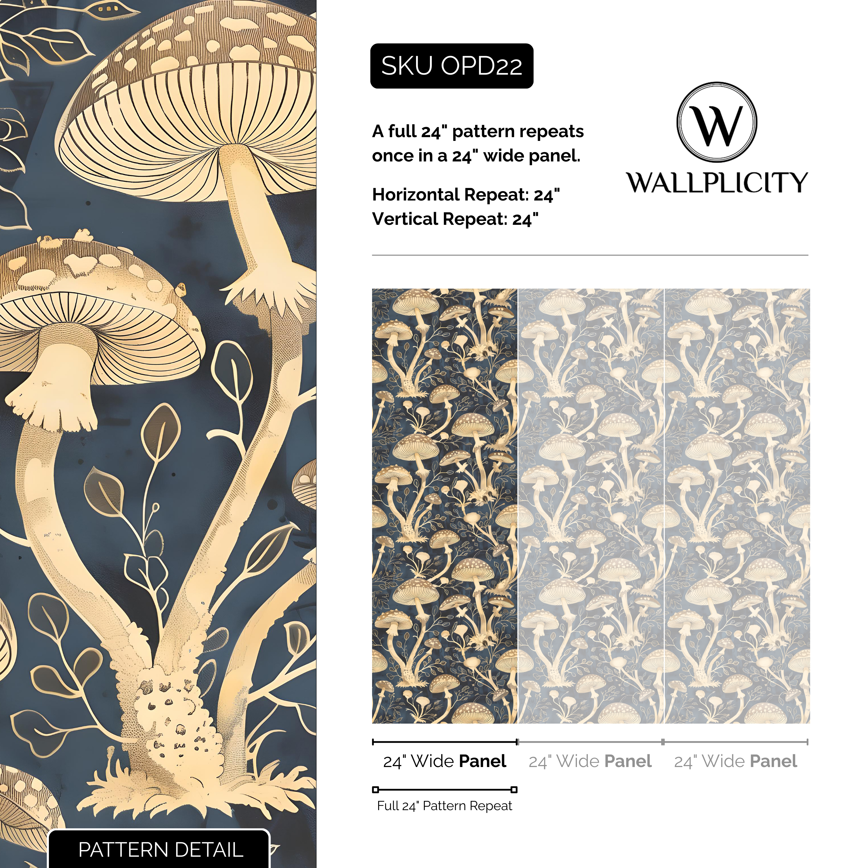 Champignon wallpaper pattern detail and repeat size