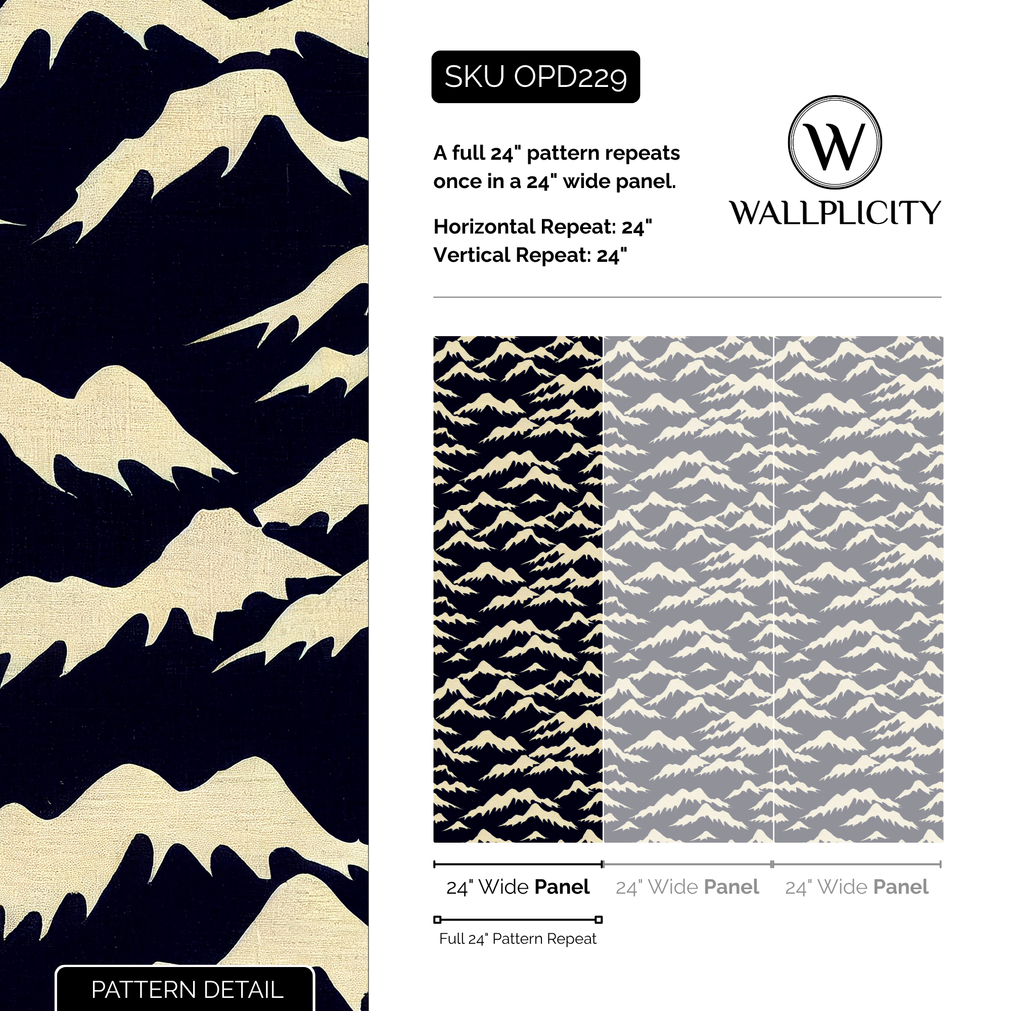 Ink Mountain wallpaper pattern detail and repeat size