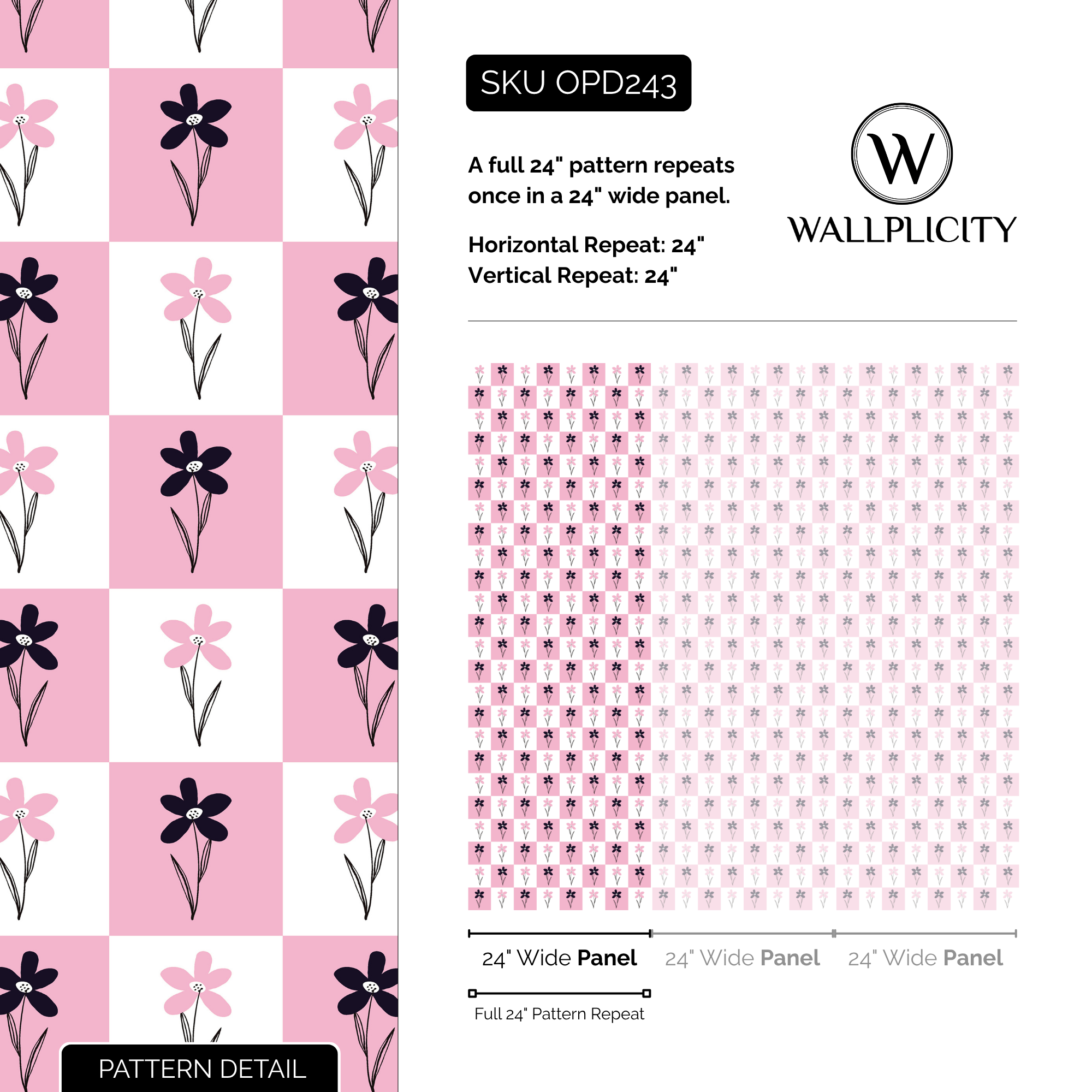 Daisy Darling wallpaper pattern detail and repeat size