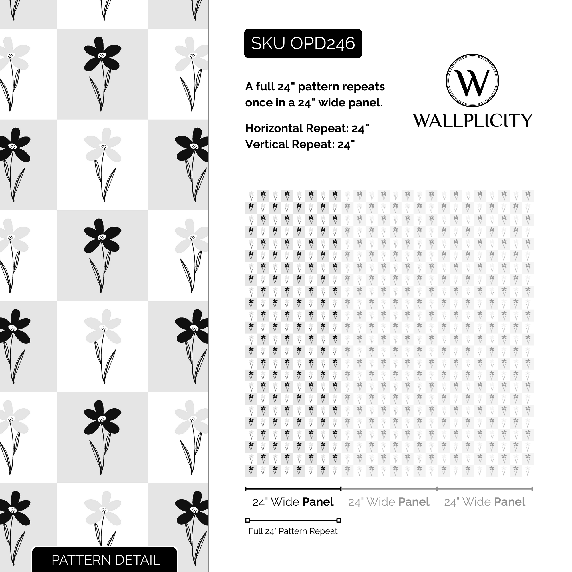 Checkmate wallpaper pattern detail and repeat size