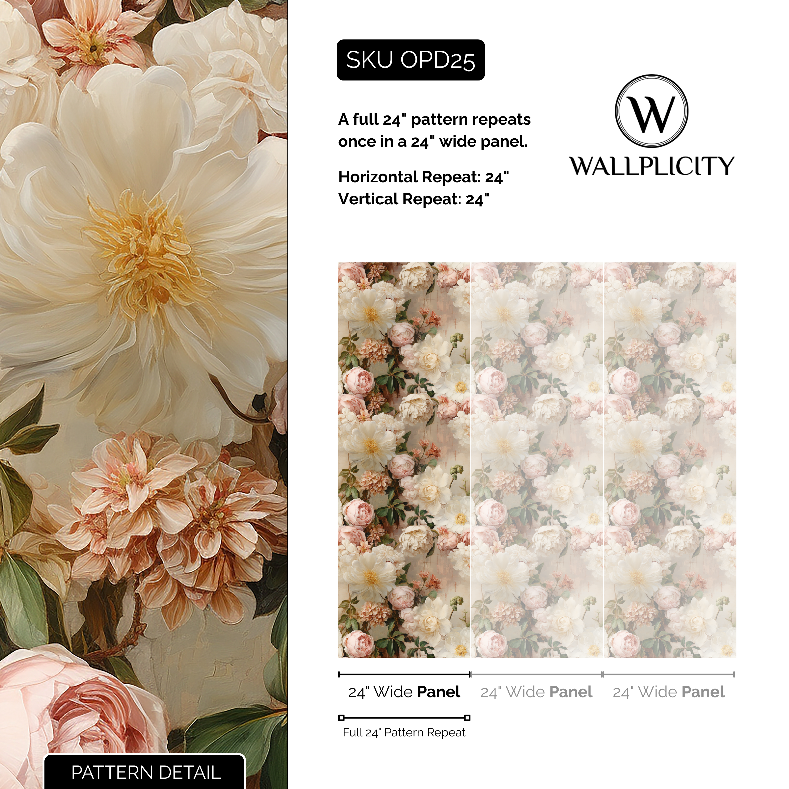 Secret Garden wallpaper pattern detail and repeat size