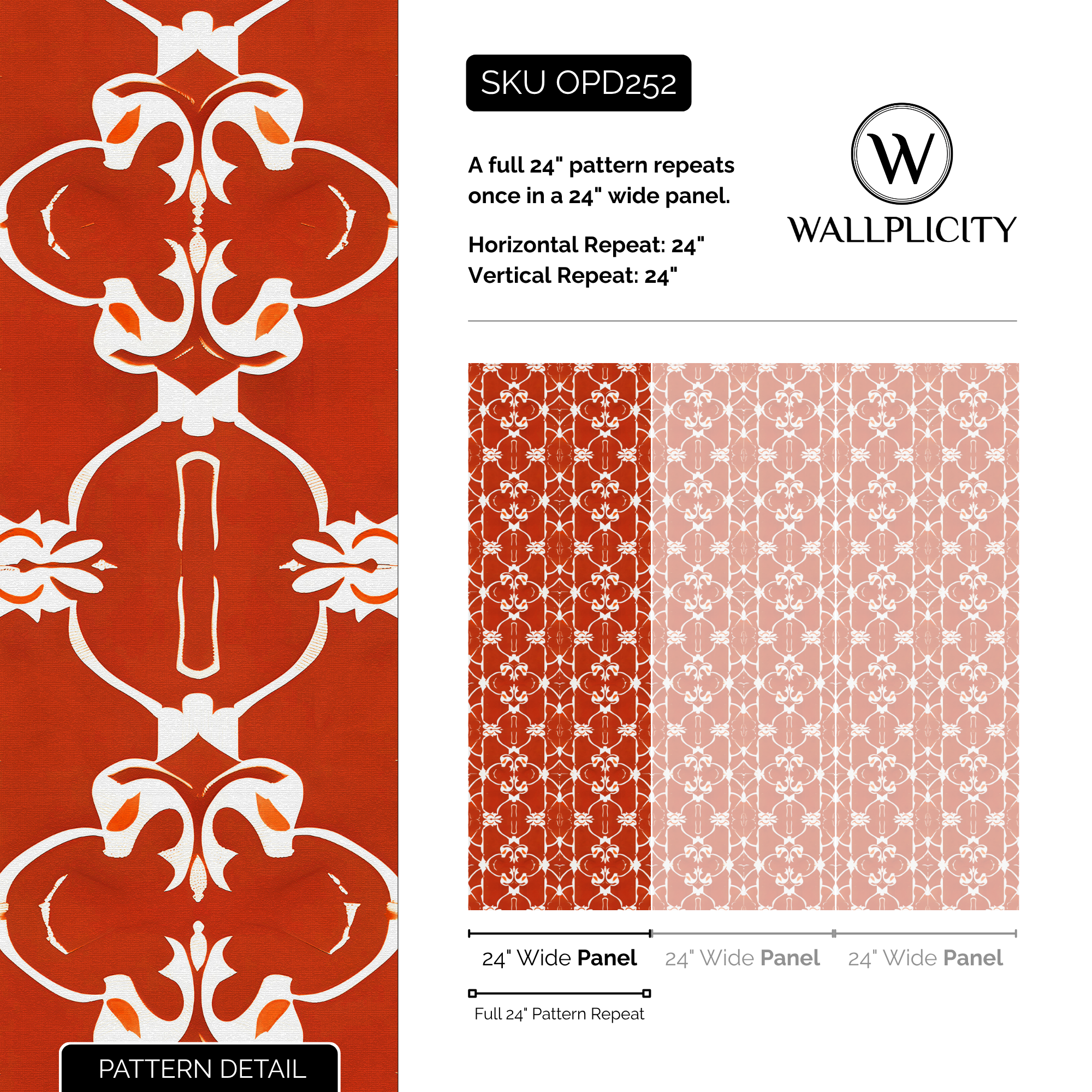 Tuscan Scroll wallpaper pattern detail and repeat size