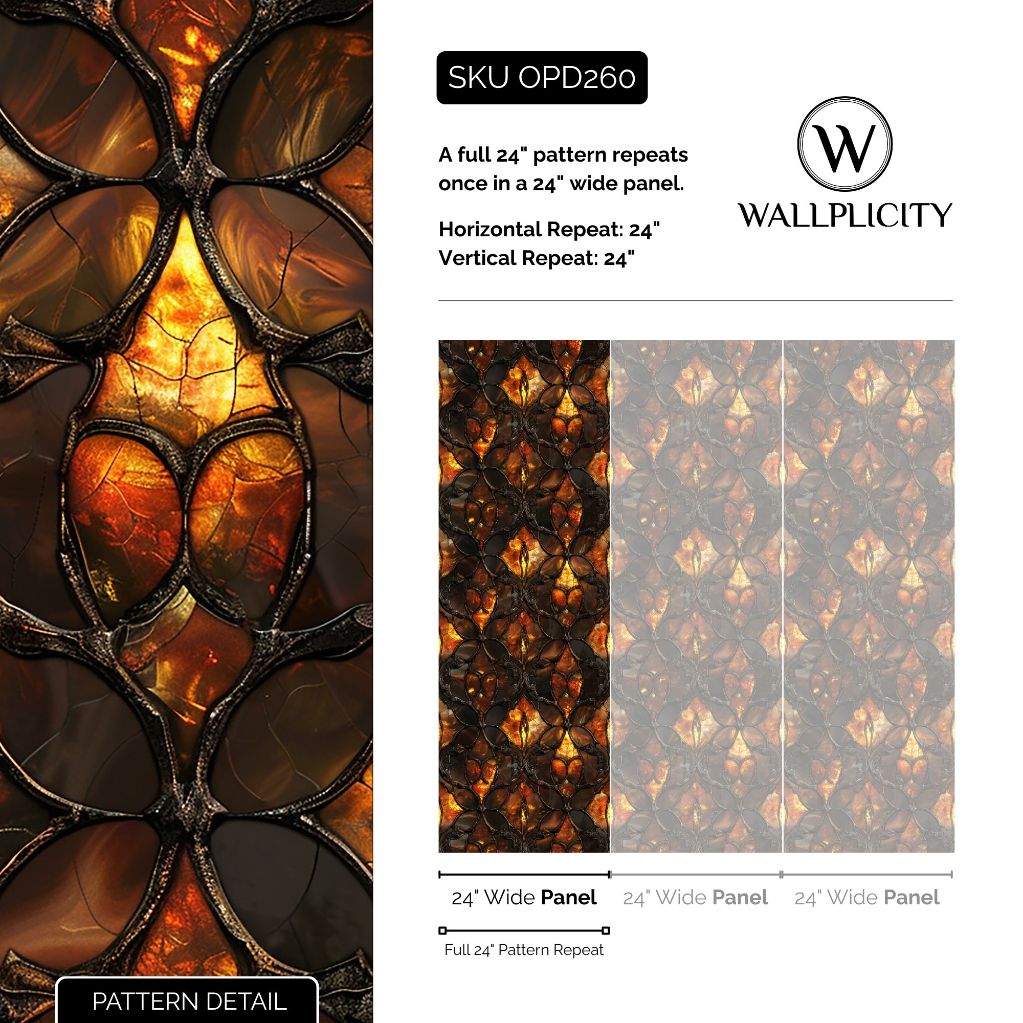 Amber Abbey wallpaper pattern detail and repeat size