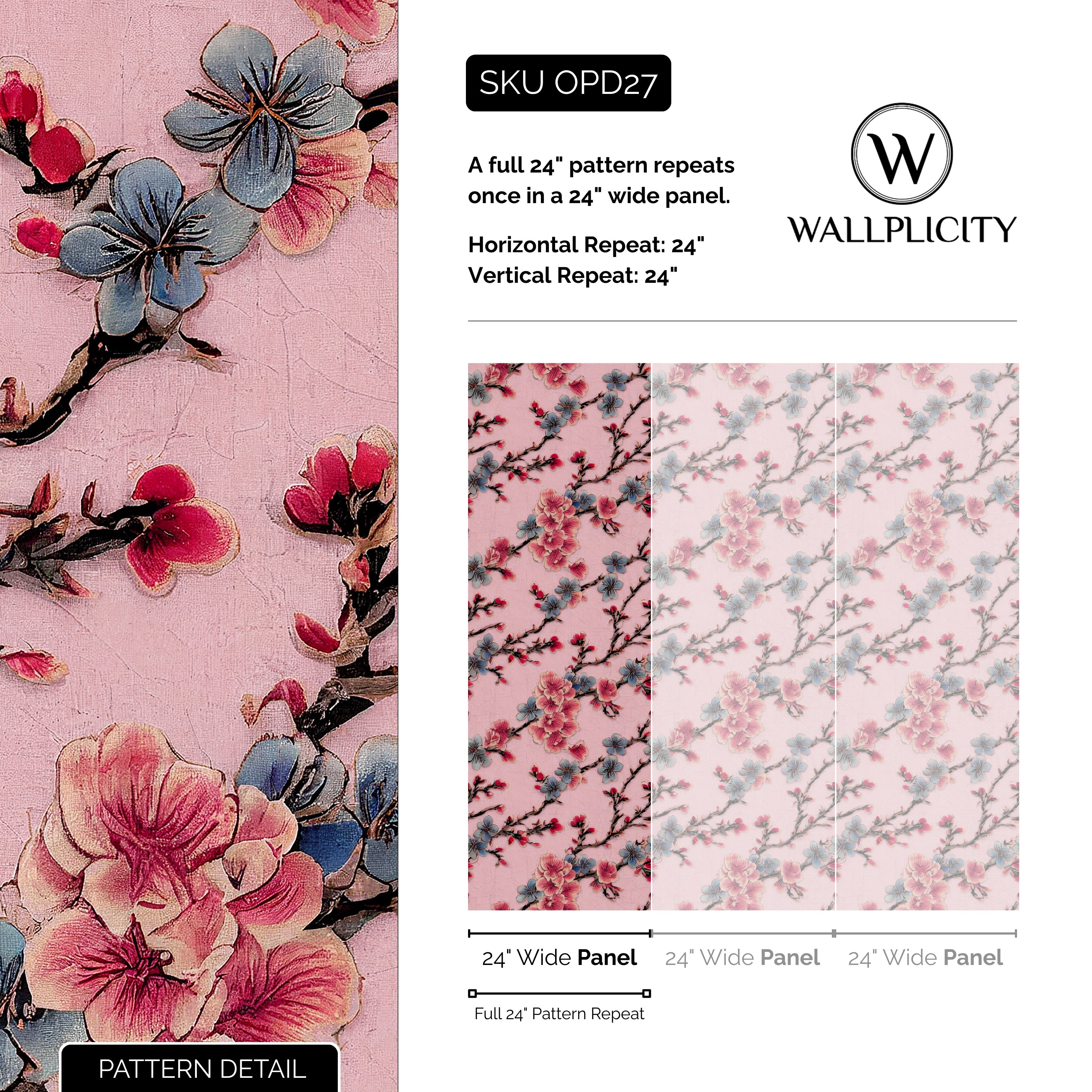 Sakura Blush wallpaper pattern detail and repeat size