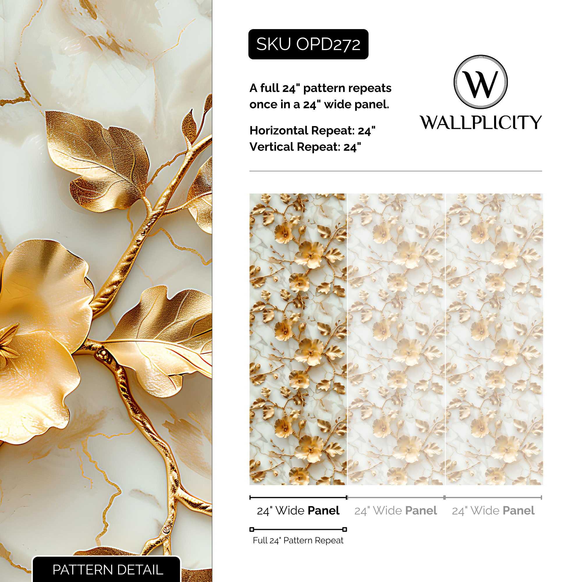 Midas Bloom wallpaper pattern detail and repeat size