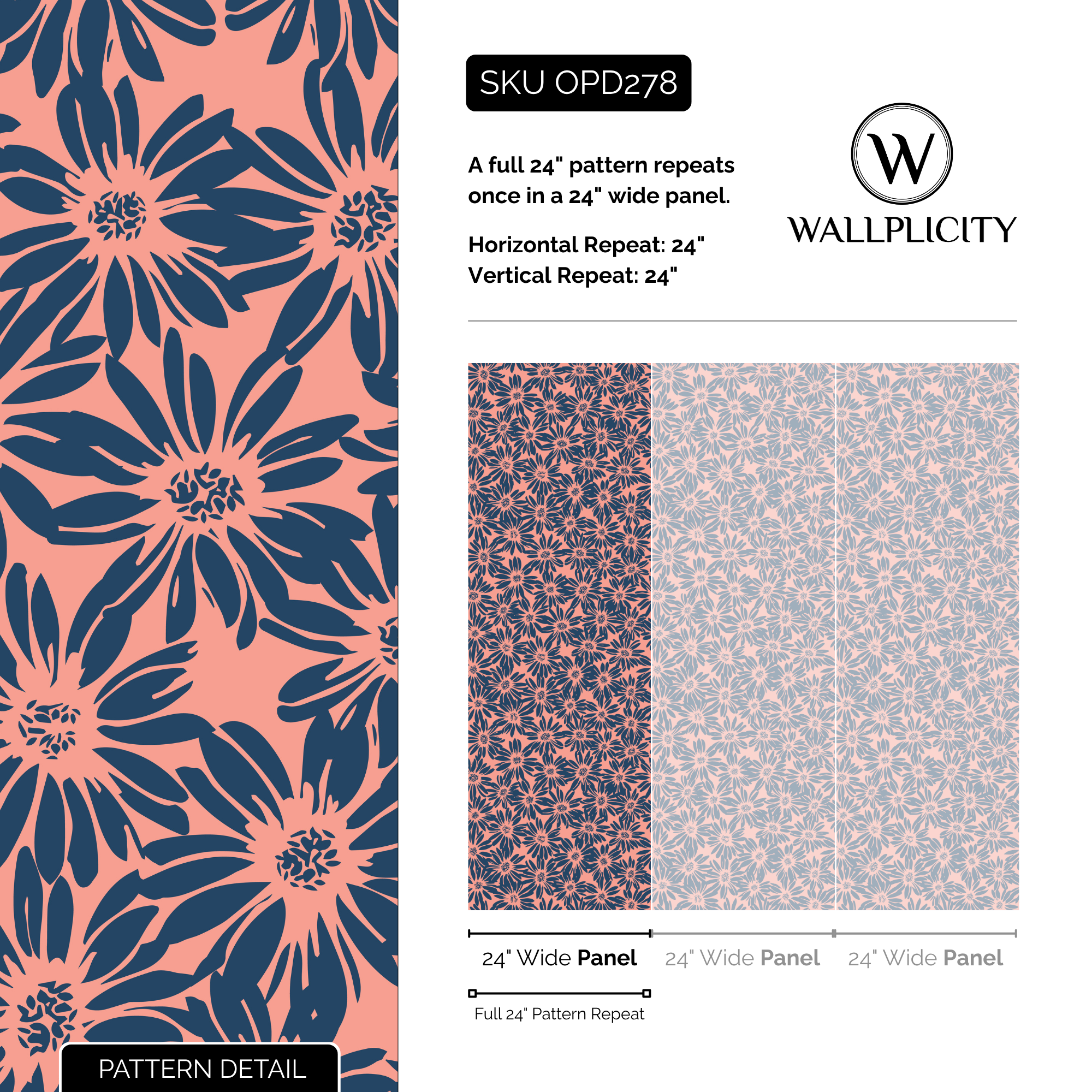 Daisy Jam wallpaper pattern detail and repeat size