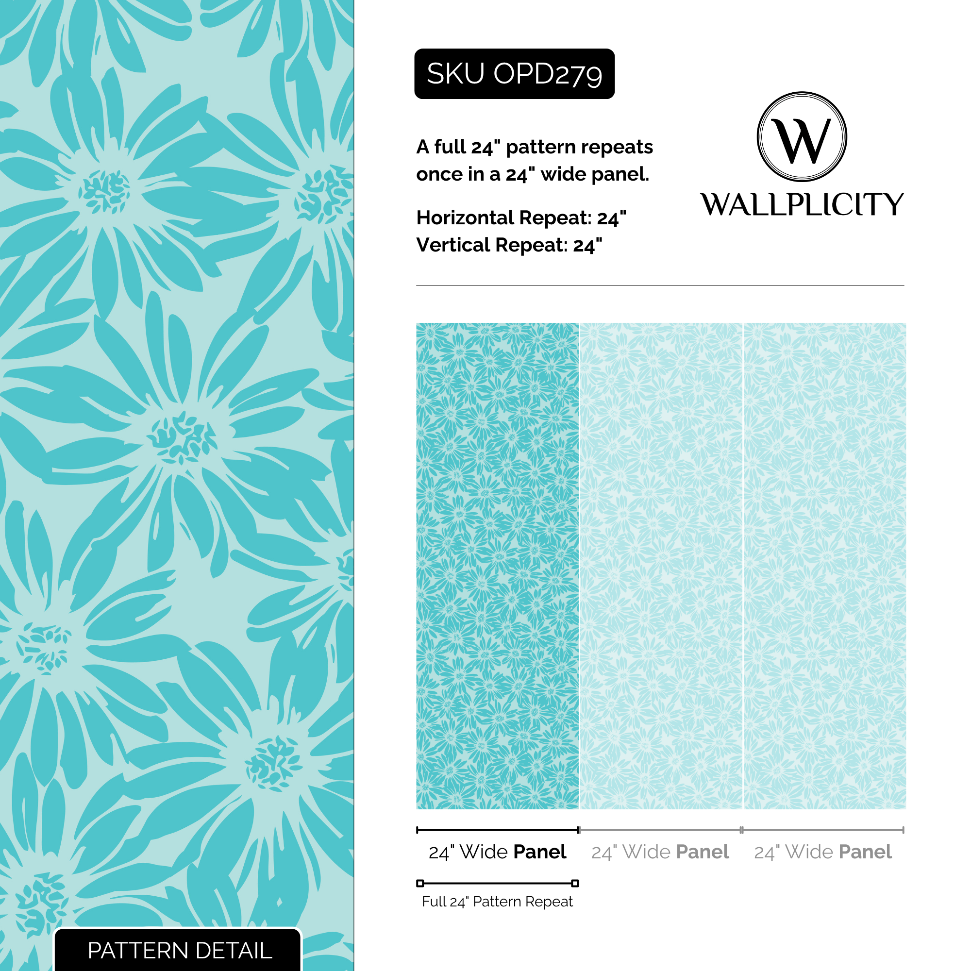 Lazy Daisy wallpaper pattern detail and repeat size