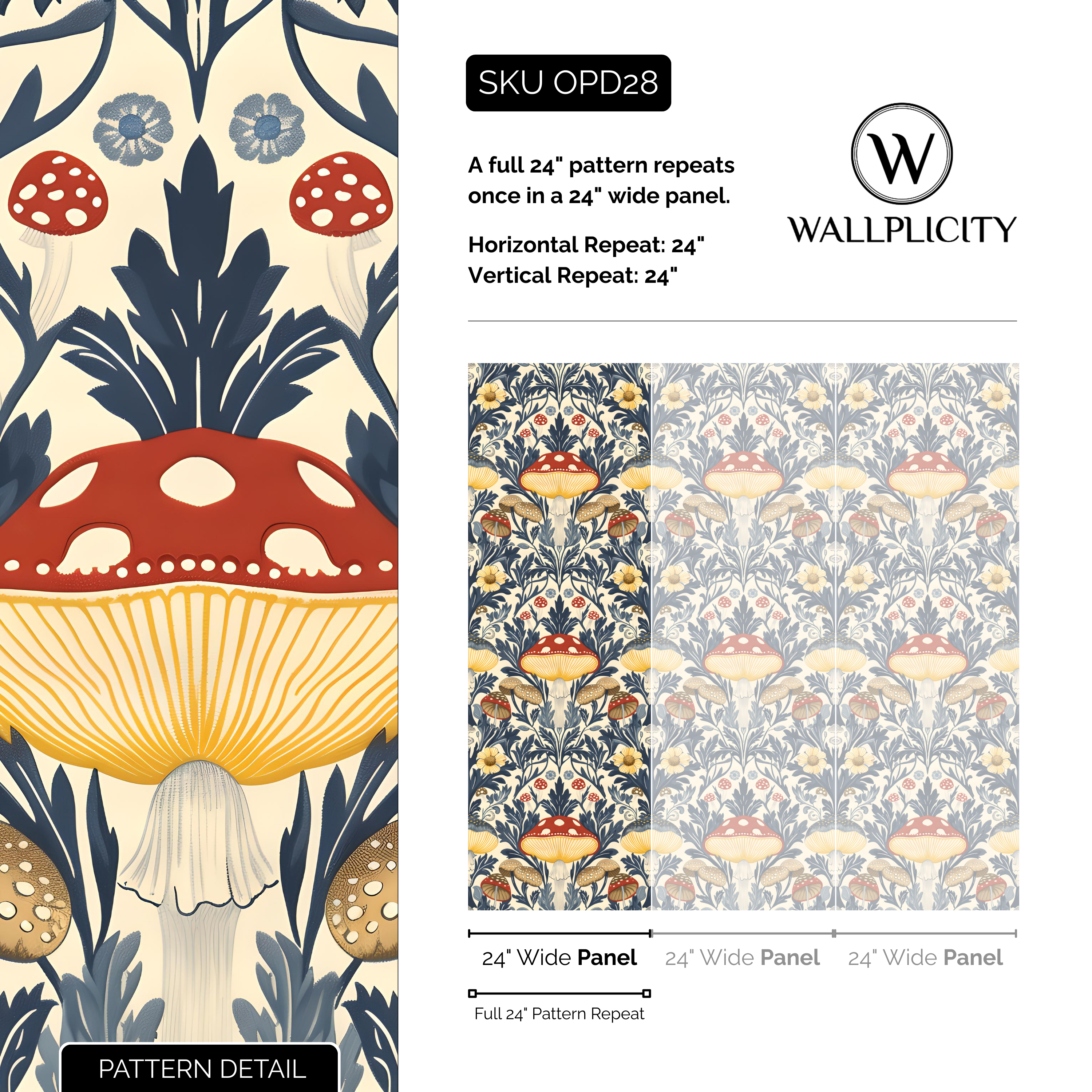 Toadstool Tapestry wallpaper pattern detail and repeat size