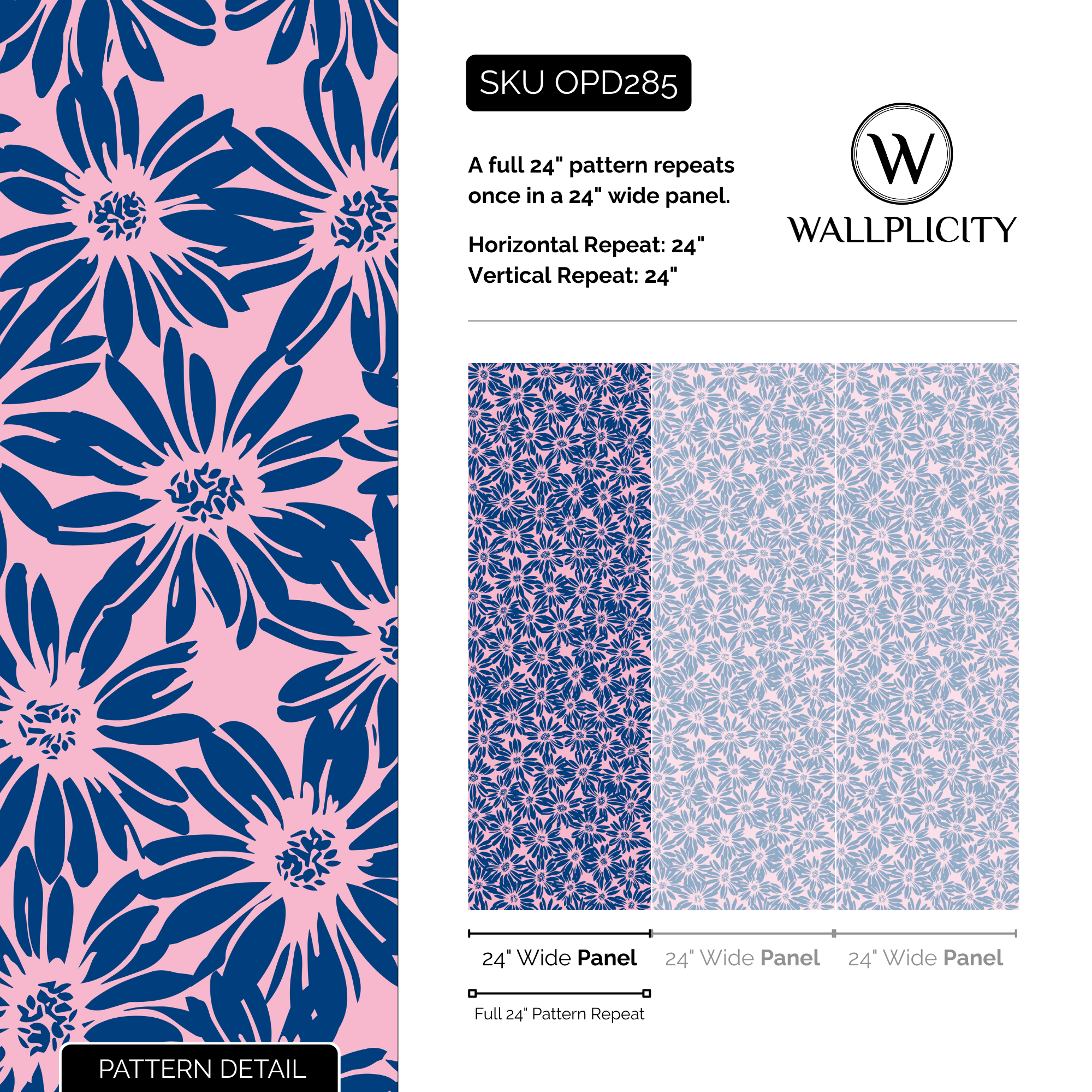 Midnight Daisy wallpaper pattern detail and repeat size