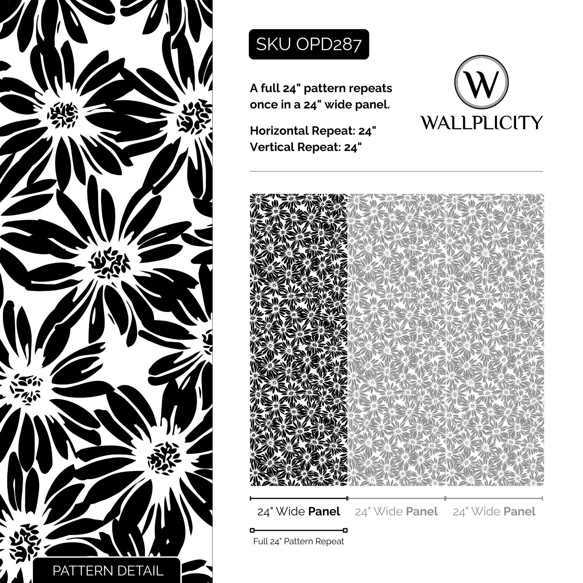 Daisy Noir wallpaper pattern detail and repeat size