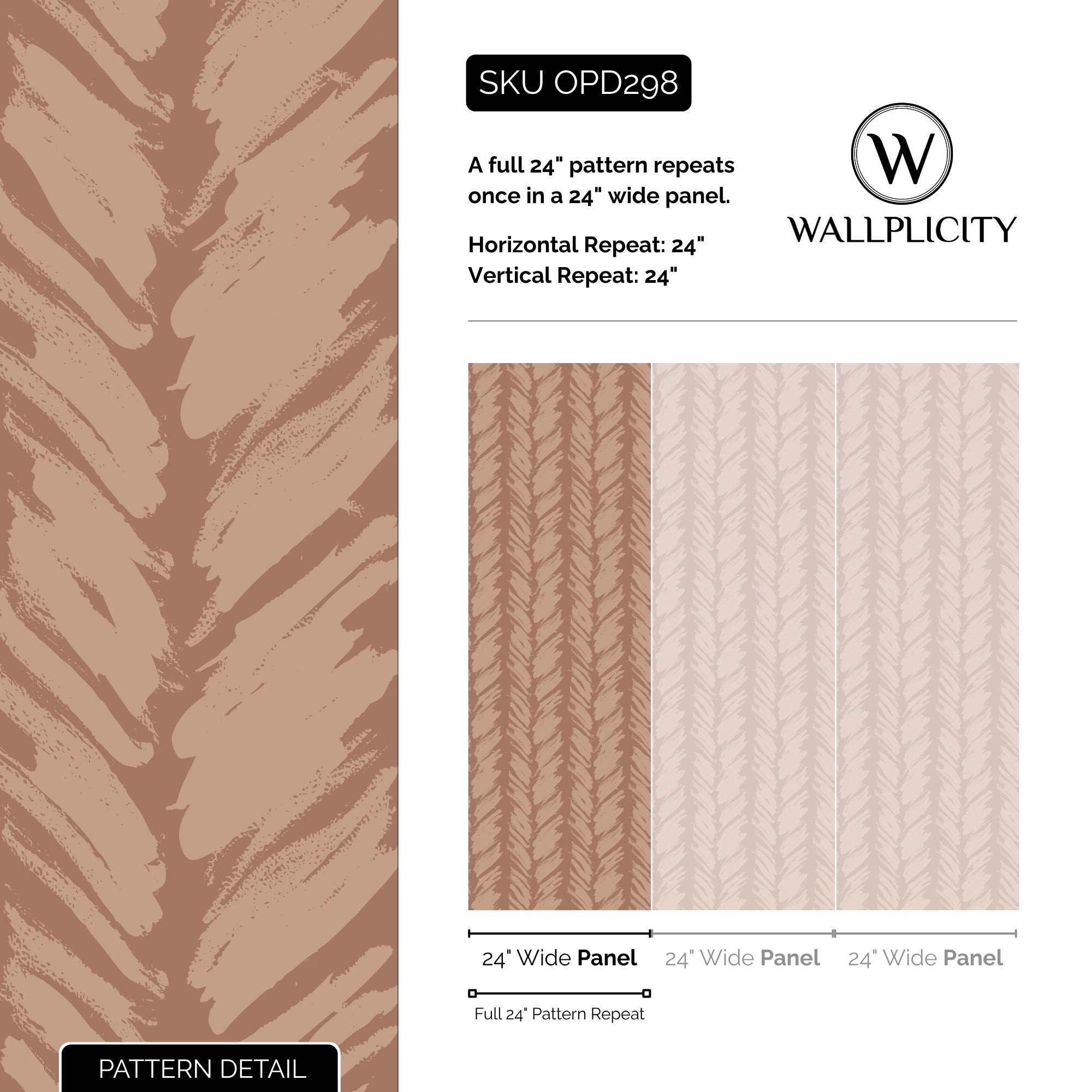 Mocha Brush wallpaper pattern detail and repeat size