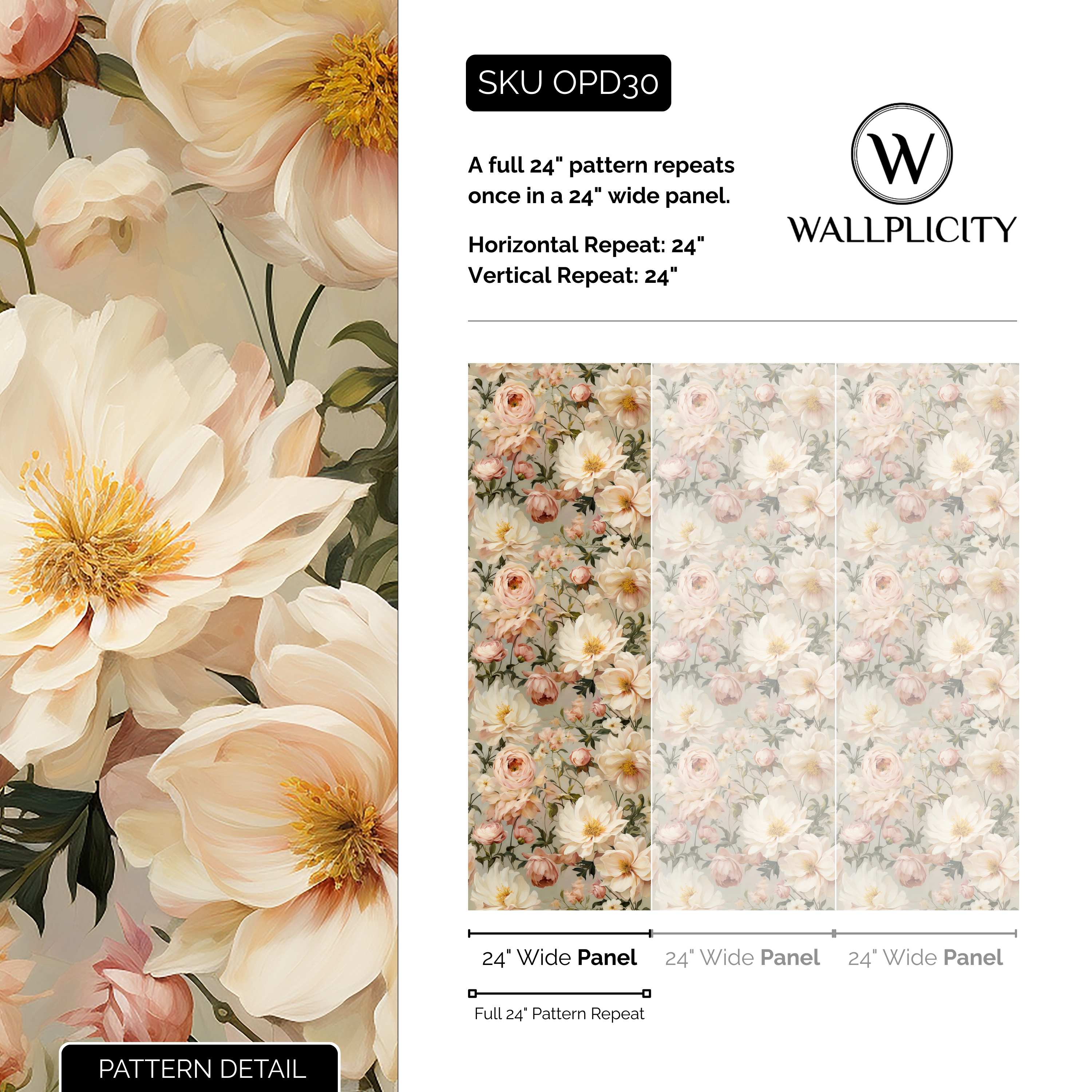 Parlor Cream wallpaper pattern detail and repeat size