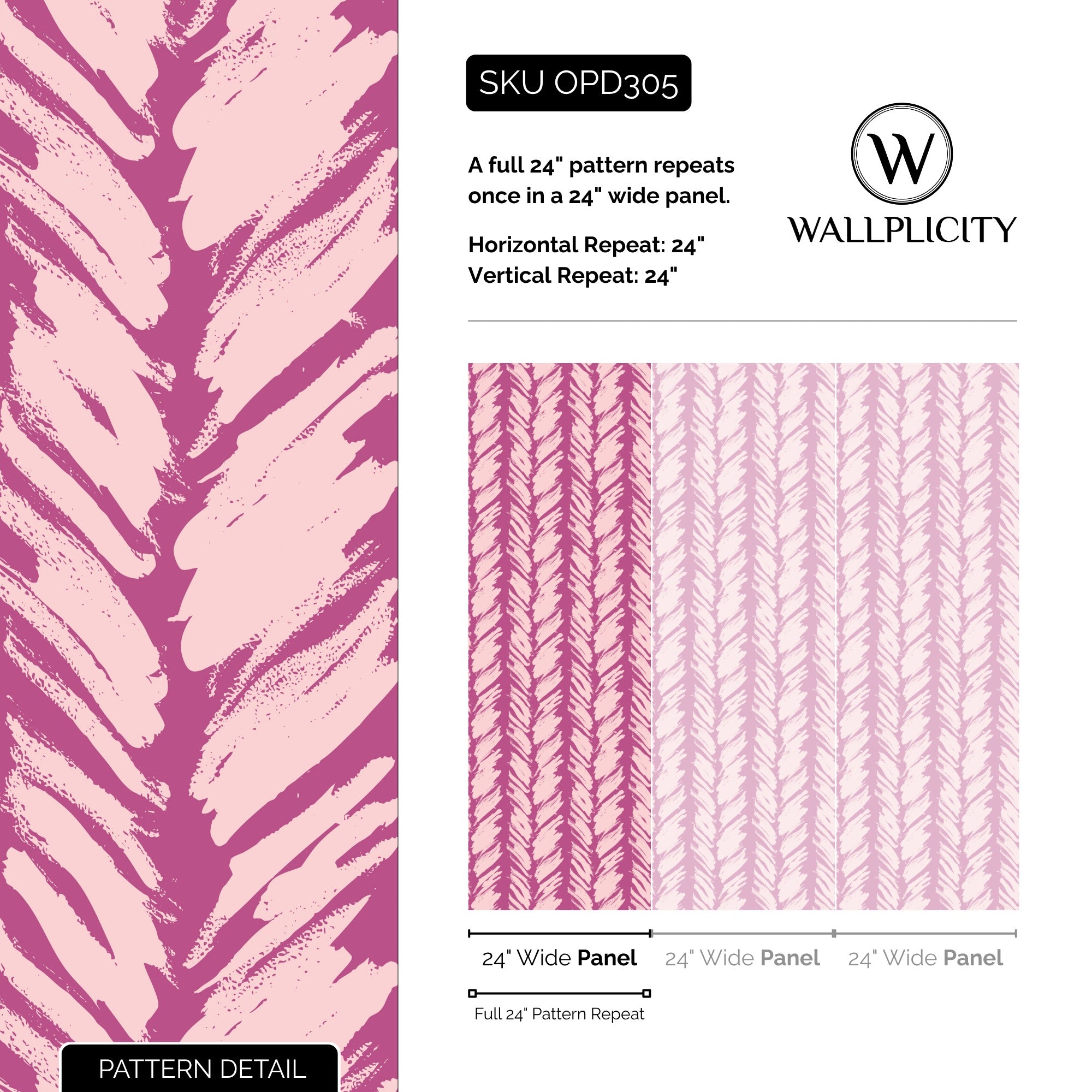 Pink Sketch wallpaper pattern detail and repeat size