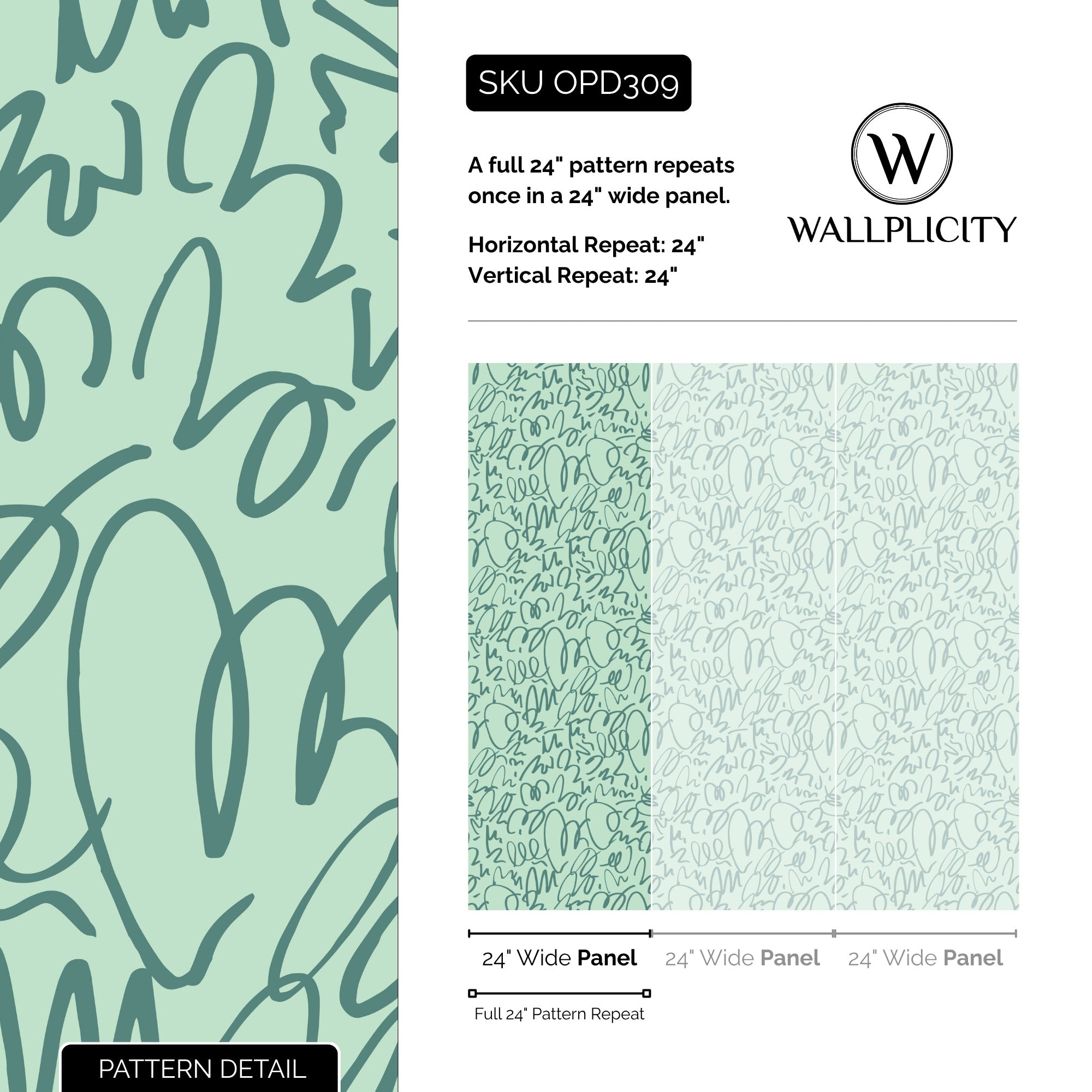 Sage Scribble wallpaper pattern detail and repeat size