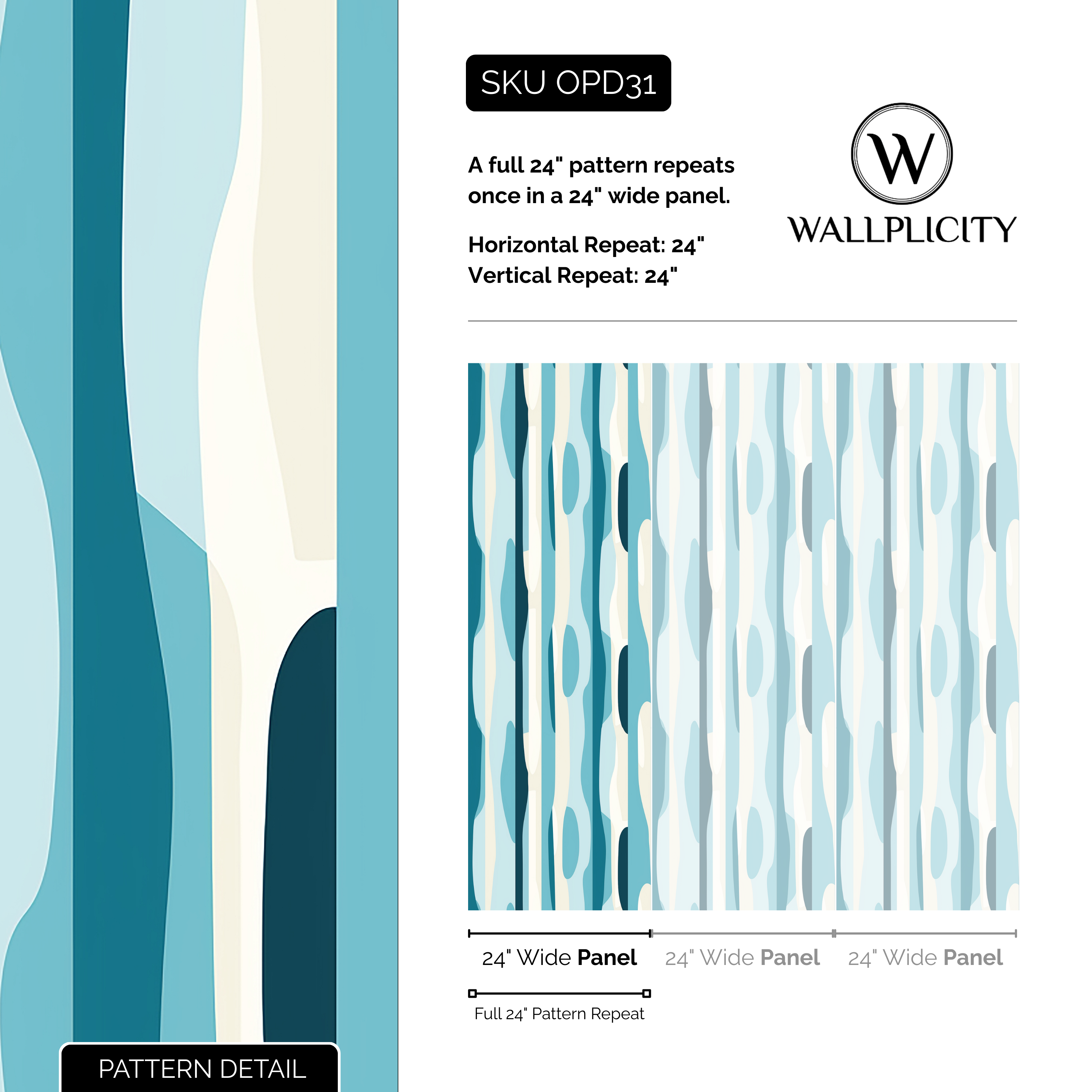 Retro Tide wallpaper pattern detail and repeat size