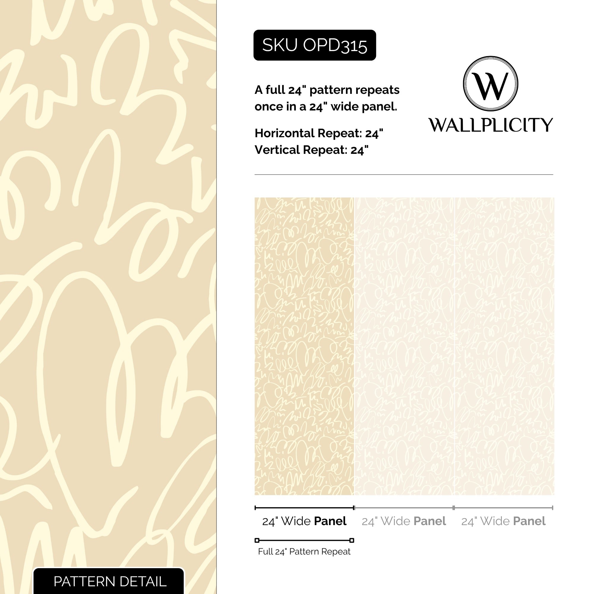 Cream Doodle wallpaper pattern detail and repeat size