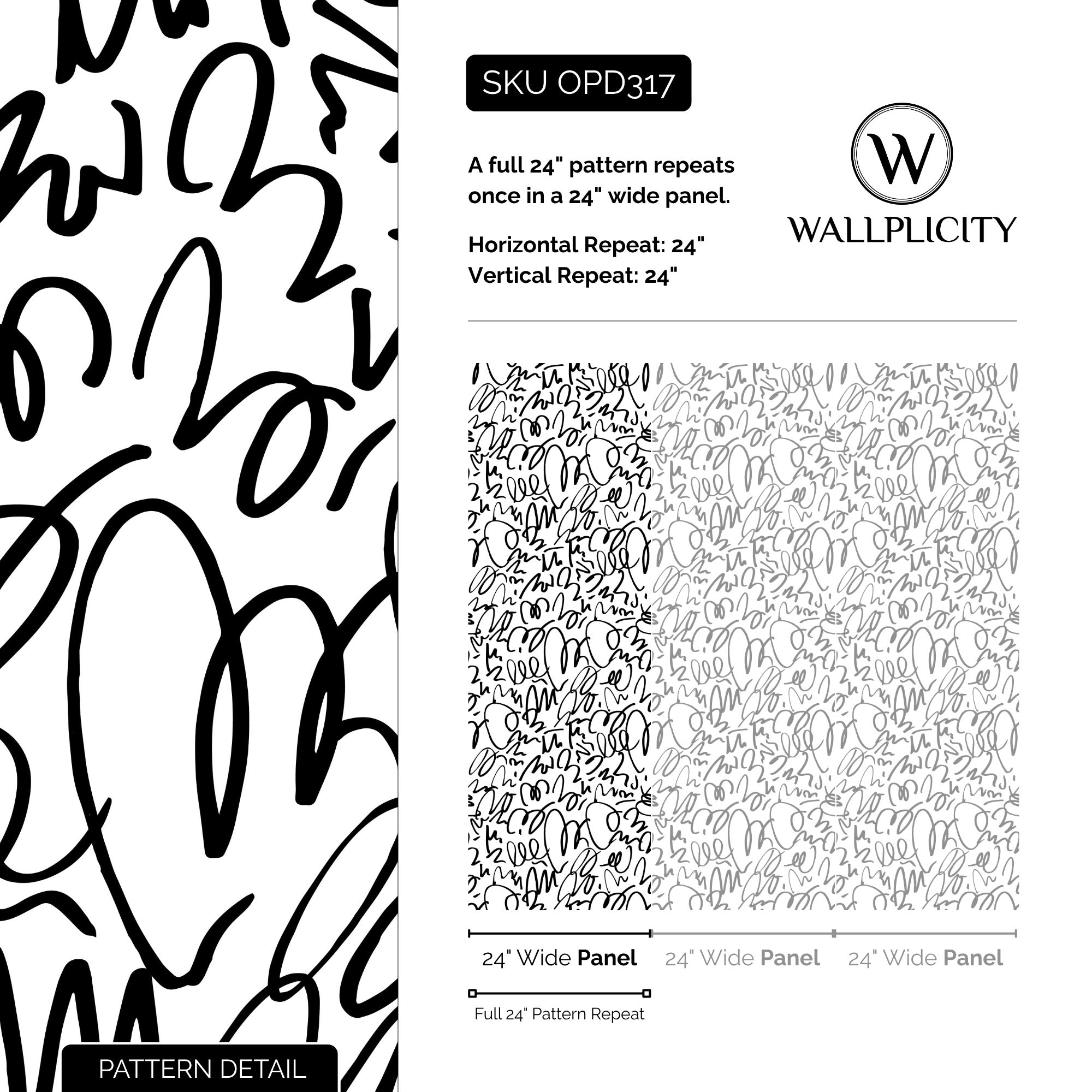 Ink Doodle wallpaper pattern detail and repeat size