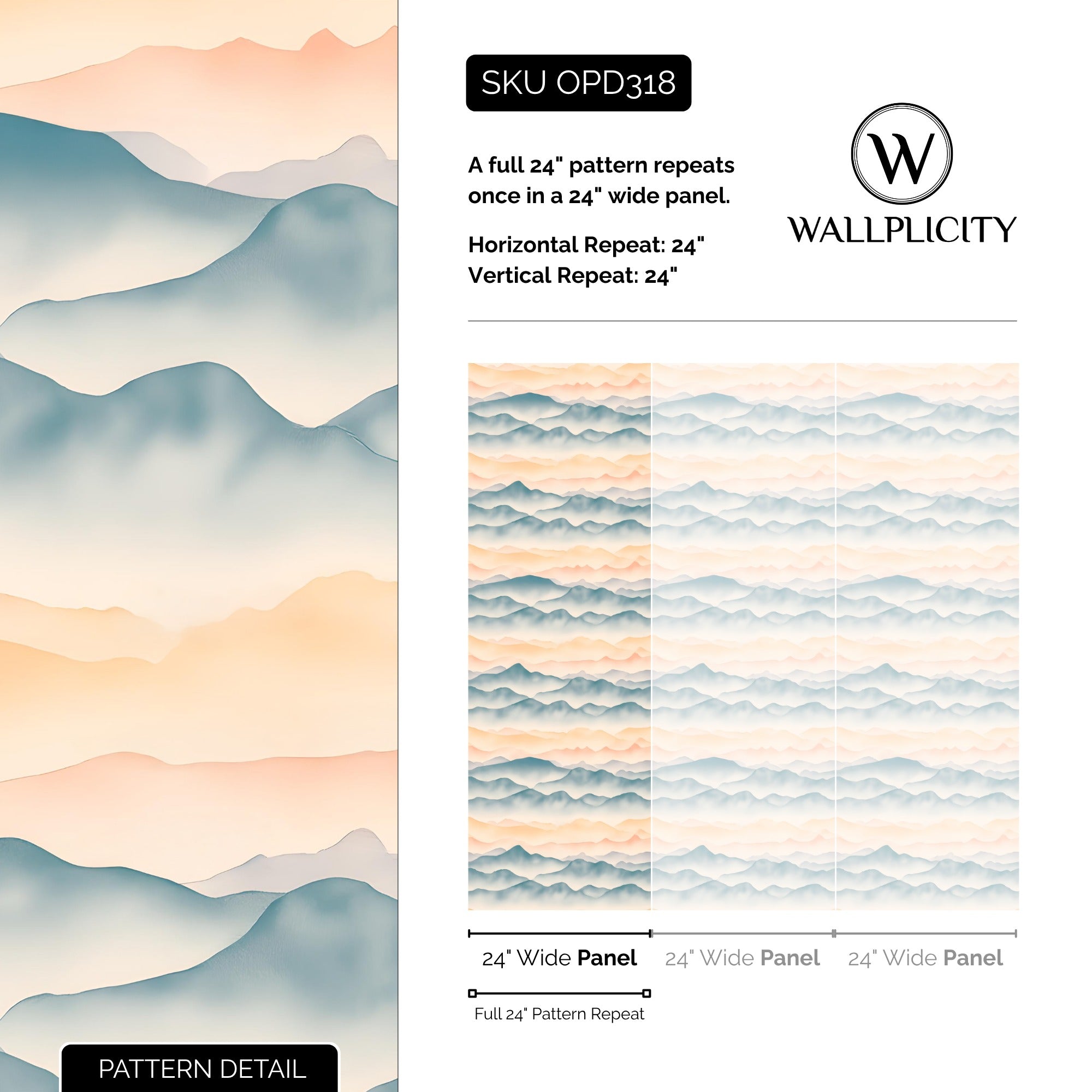 Serene Summit wallpaper pattern detail and repeat size