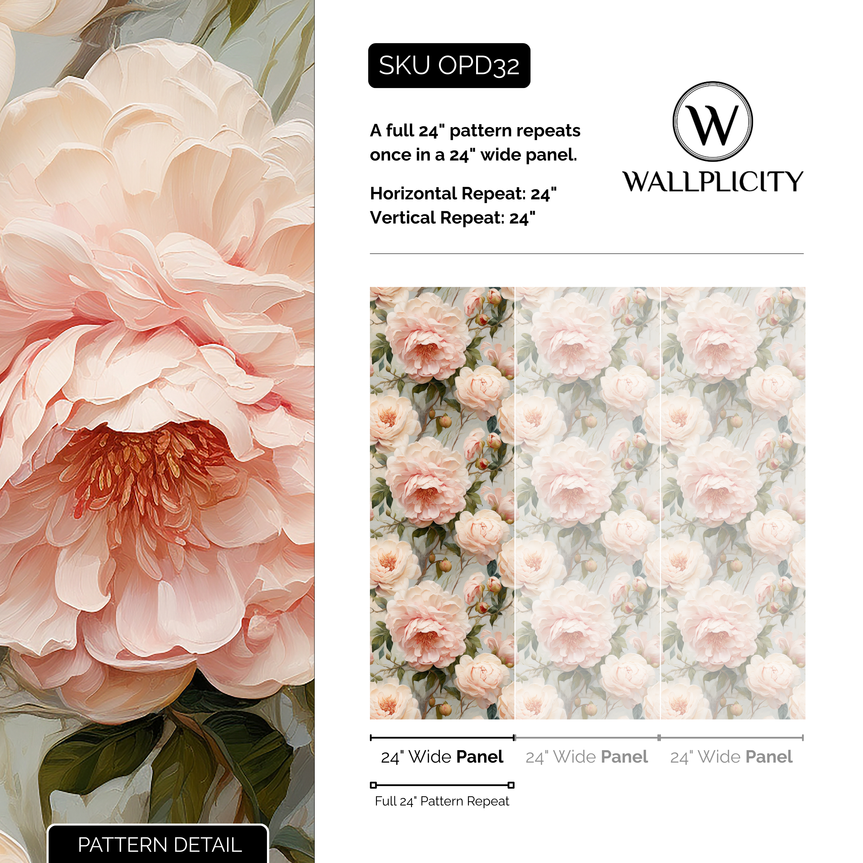 Heirloom Garden wallpaper pattern detail and repeat size