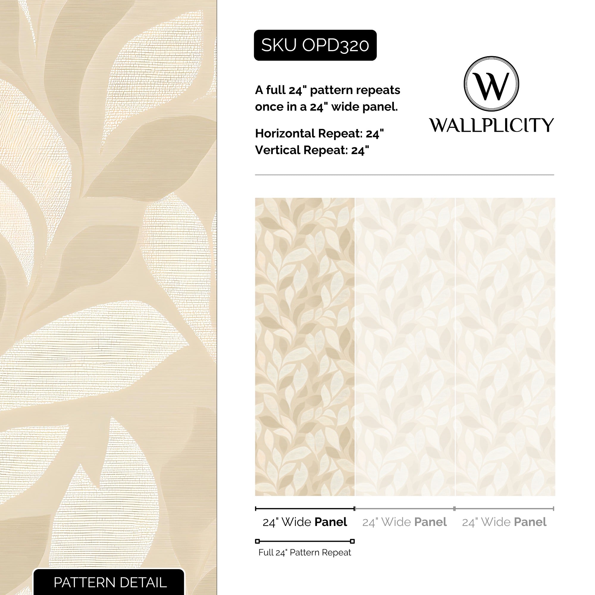 Whisper Leaf wallpaper pattern detail and repeat size