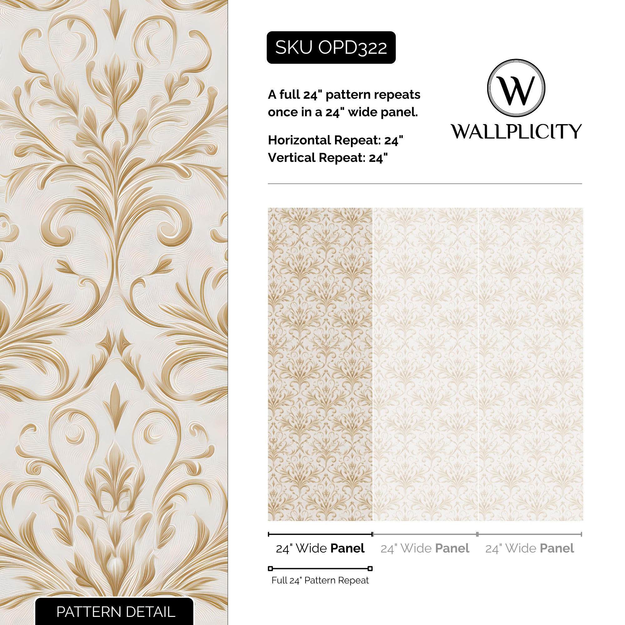 Golden Scroll wallpaper pattern detail and repeat size