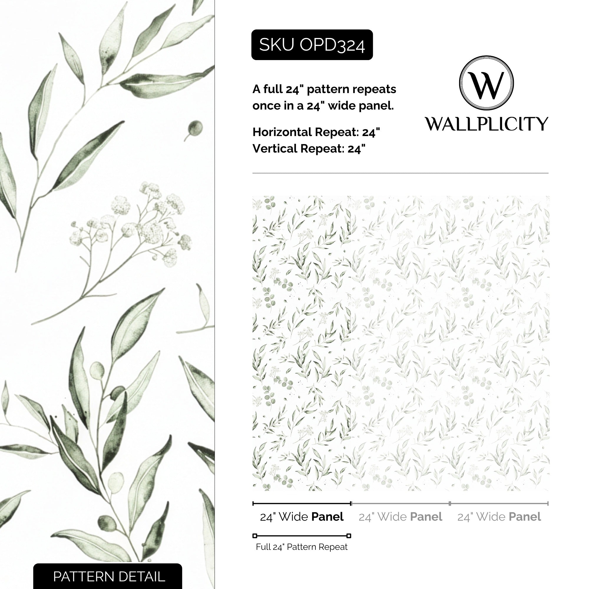 Eucalyptus Grove wallpaper pattern detail and repeat size