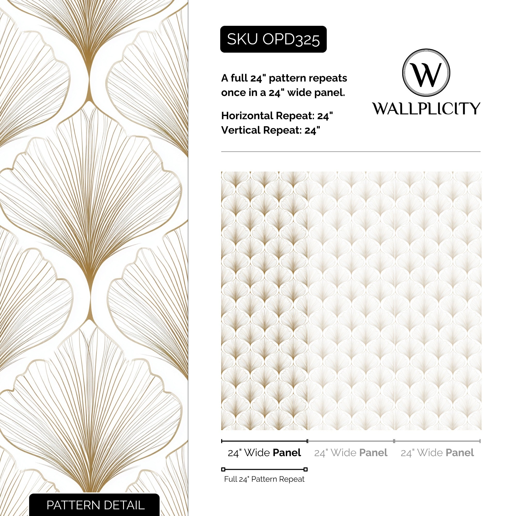 Gold Fanfare wallpaper pattern detail and repeat size