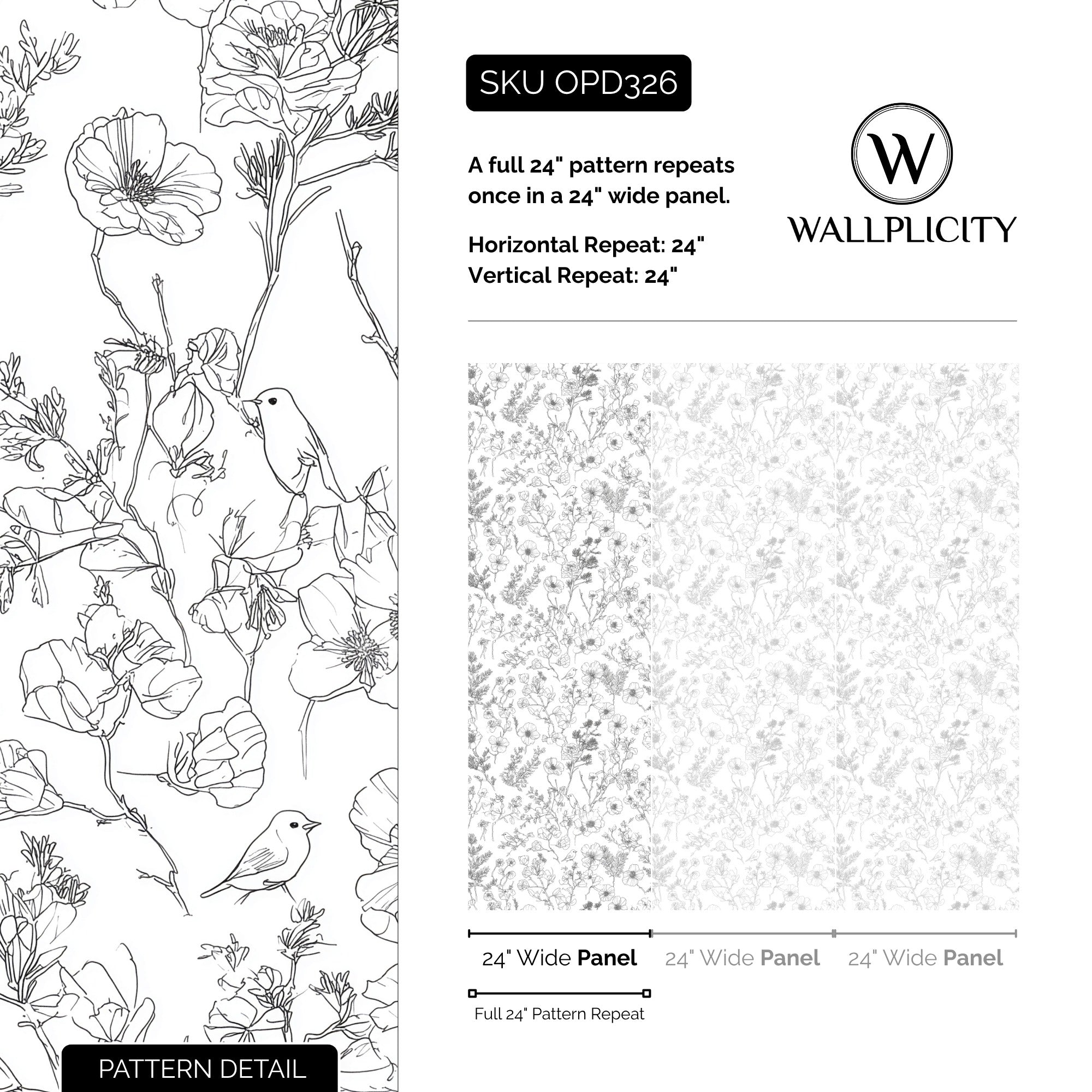 Hidden Aviary wallpaper pattern detail and repeat size