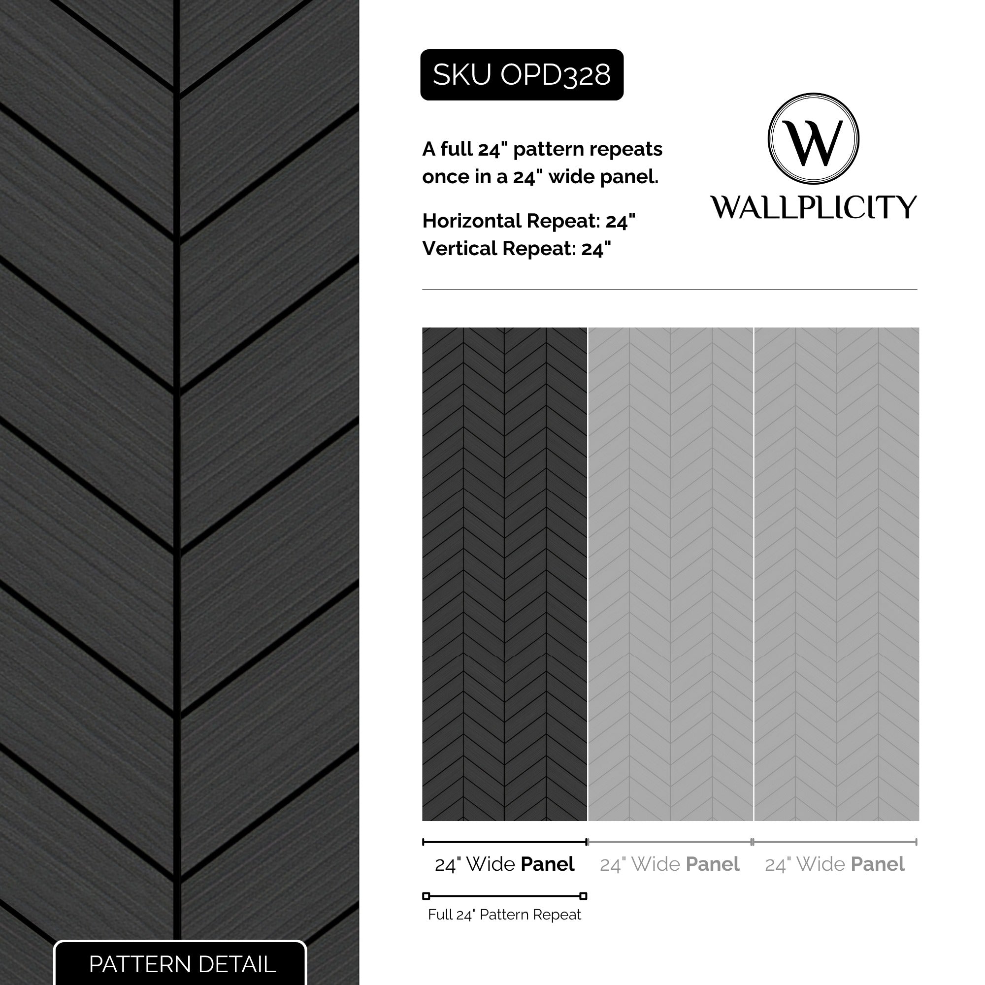 Herringbone Noir wallpaper pattern detail and repeat size