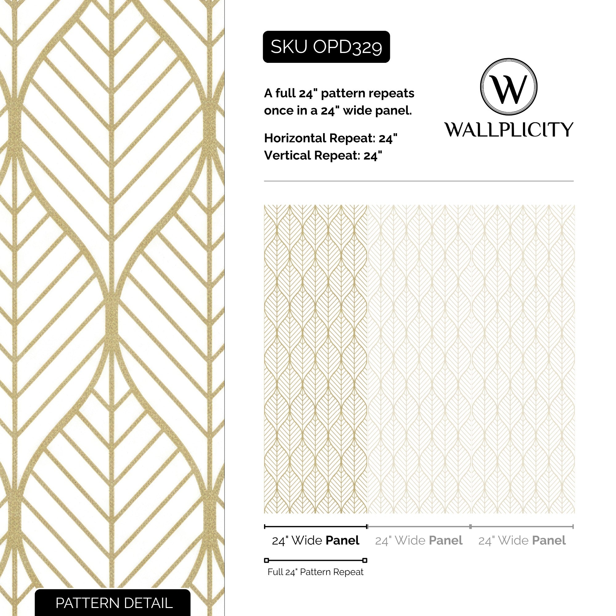 Gilded Leaf wallpaper pattern detail and repeat size